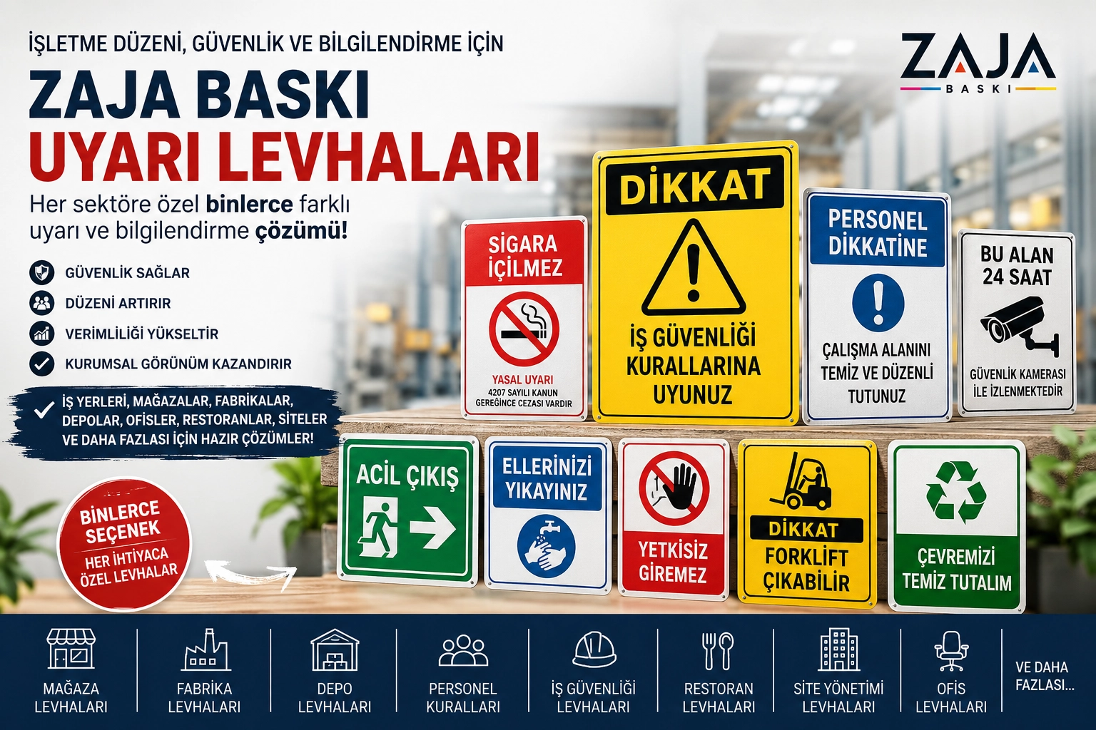 Zaja Baskı Uyarı Levhaları İşletmeler İçin Binlerce Farklı Uyarı ve Bilgilendirme Çözümü