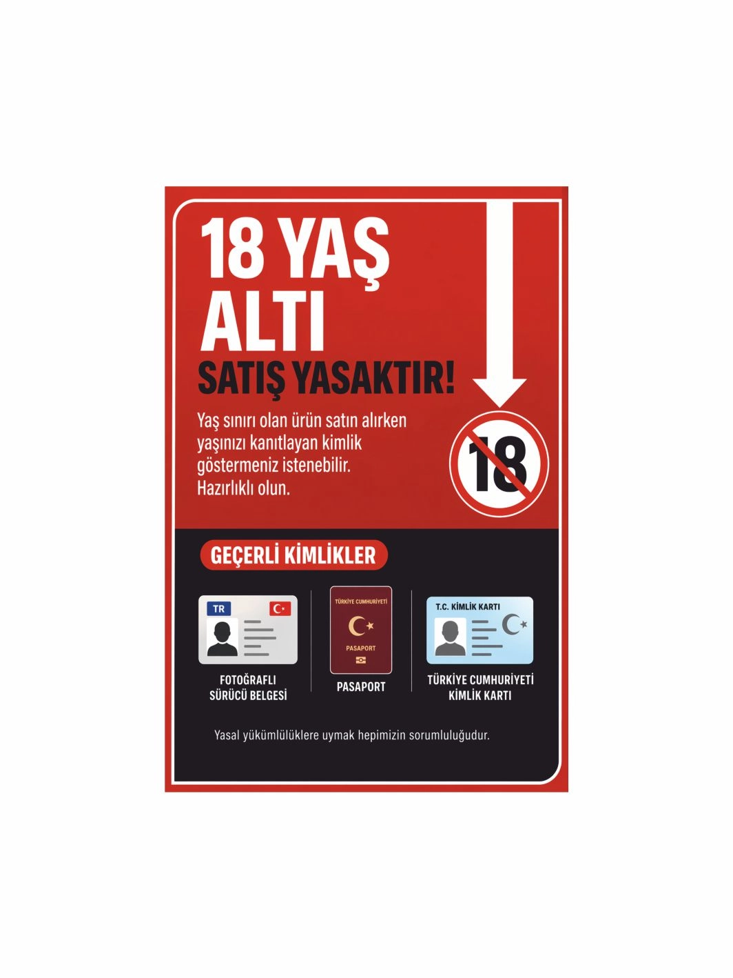 18 Yaş Altına Satış Yasaktır Uyarı Levhası 20x30 cm
