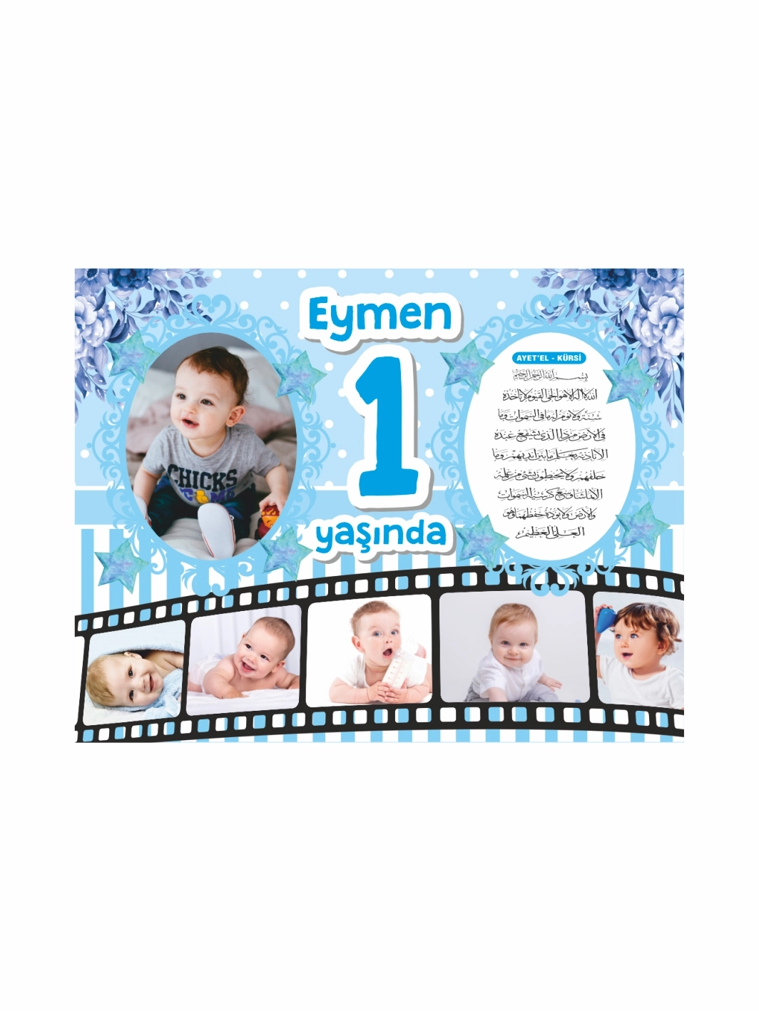 1 Yaş Doğum Günü Magnet Ayetel Kürsi Tema Film Şerit Resimli