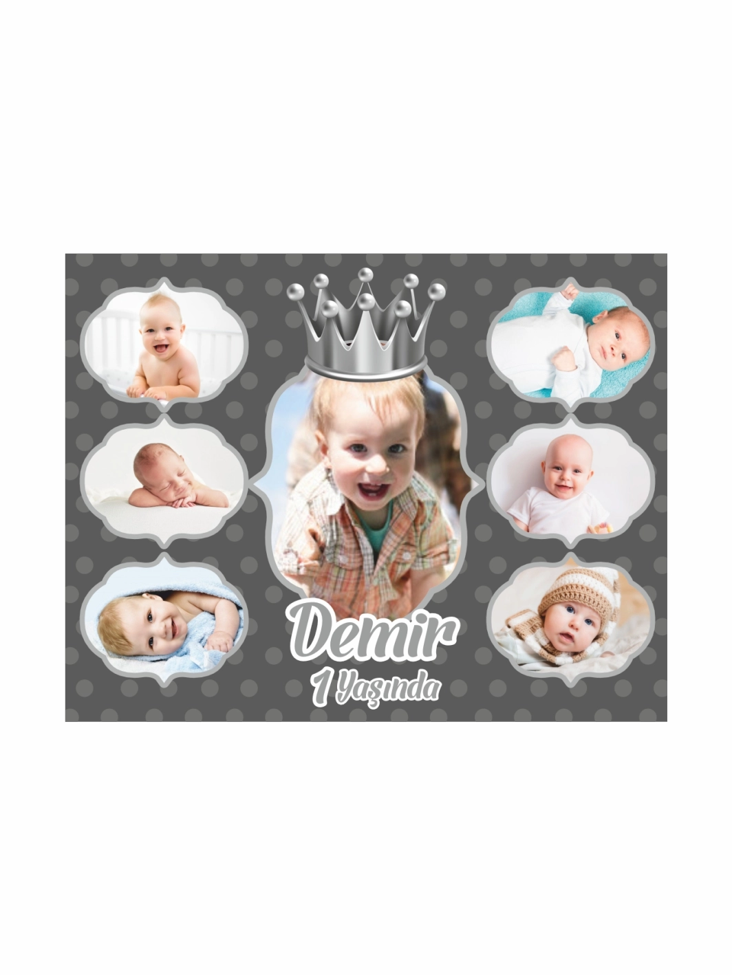 1 Yaş Doğum Günü Magnet Vintage Çerçeve Kolaj Resimli
