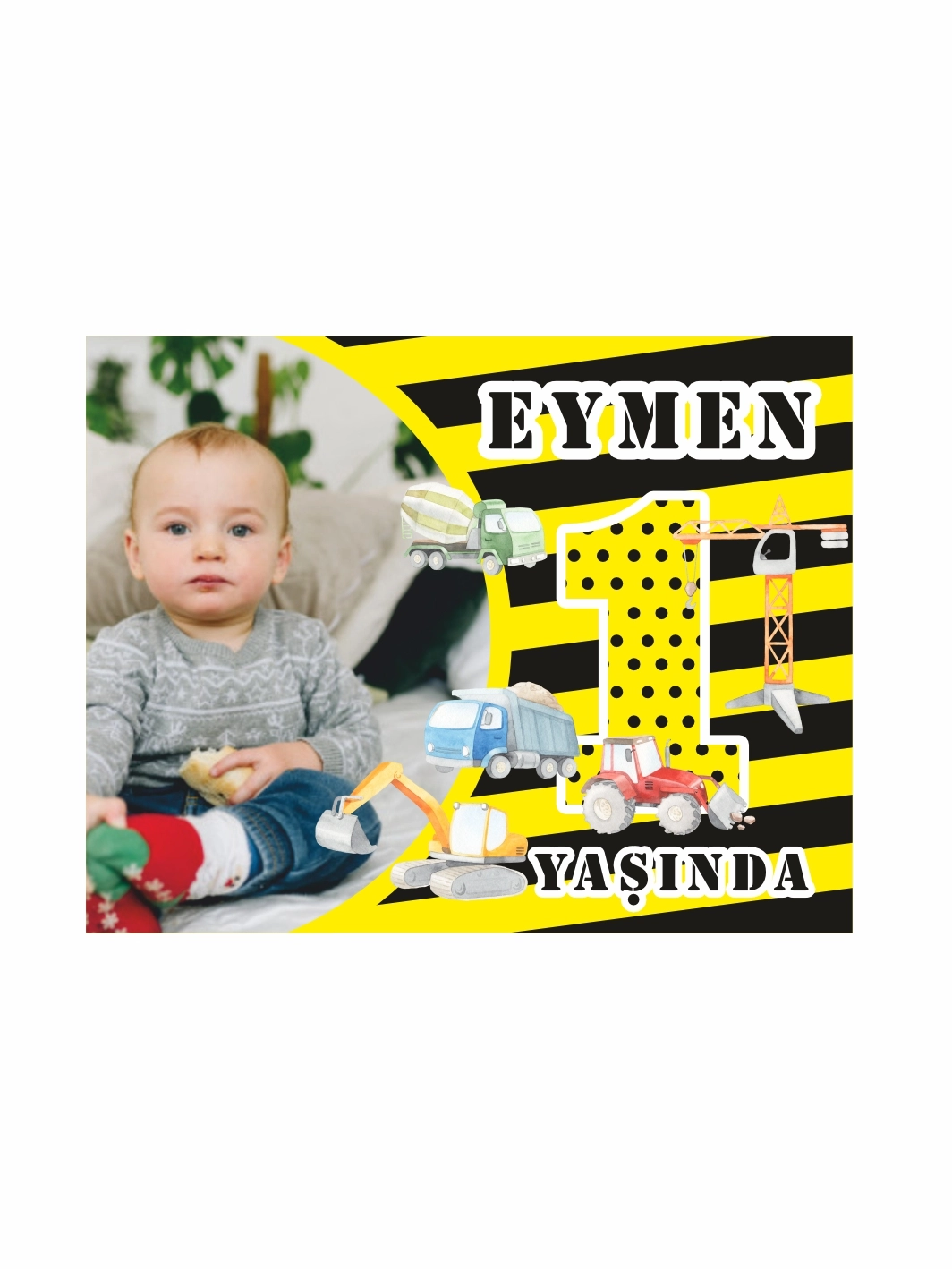 1 Yaş Doğum Günü Magneti İş Makinası Tema