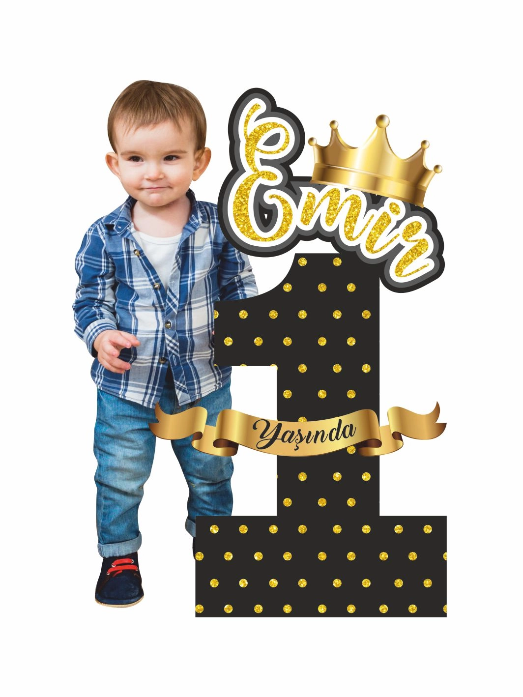 1 Yaş Erkek Bebek Doğum Günü Partisi 1 Rakam Taç Temalı Pano
