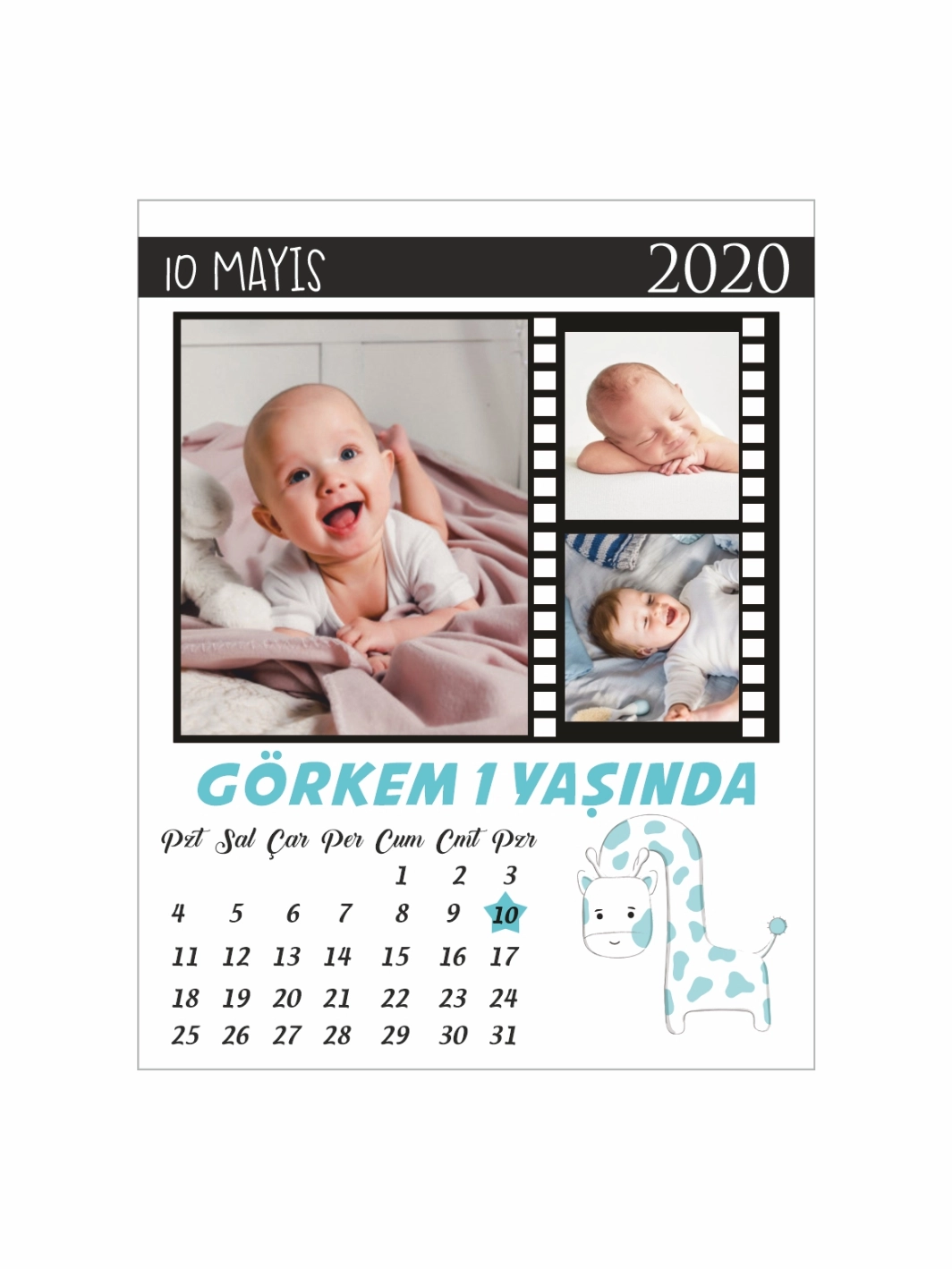 1Yaş Erkek Bebek Kolaj Resimli Doğum Günü Magneti