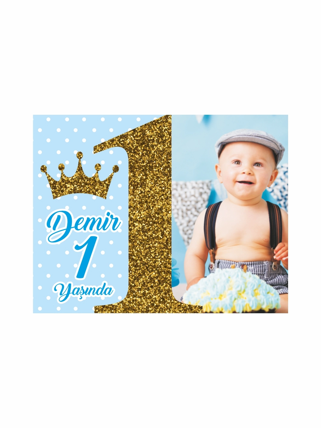 1 Yaş Erkek Bebek Sade Resim Sim Gold Rakam Tema Doğum Günü Magnet