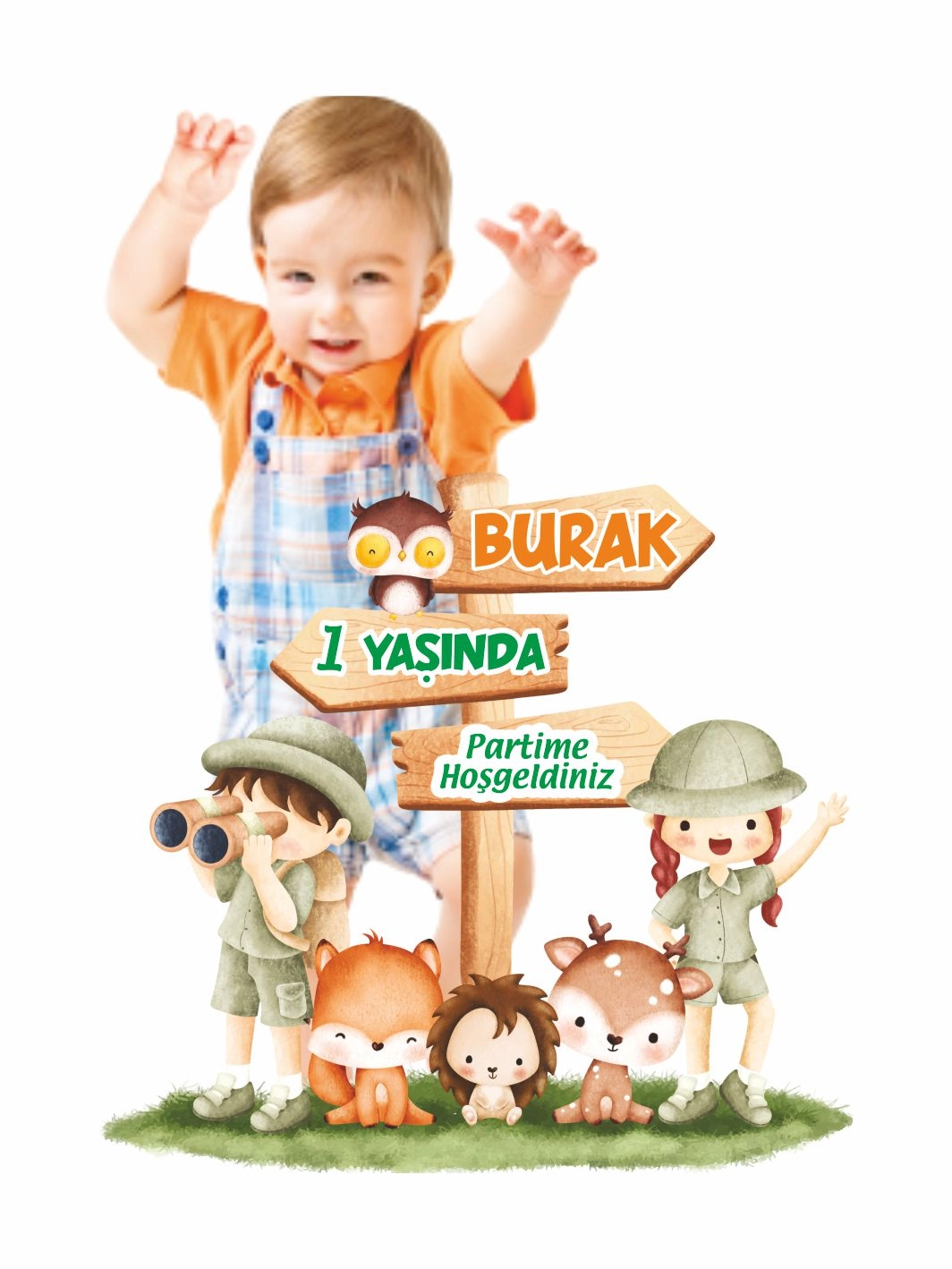 1 Yaş Erkek Bebek Safari Tema Doğum Günü Ayaklı Karşılama Panosu