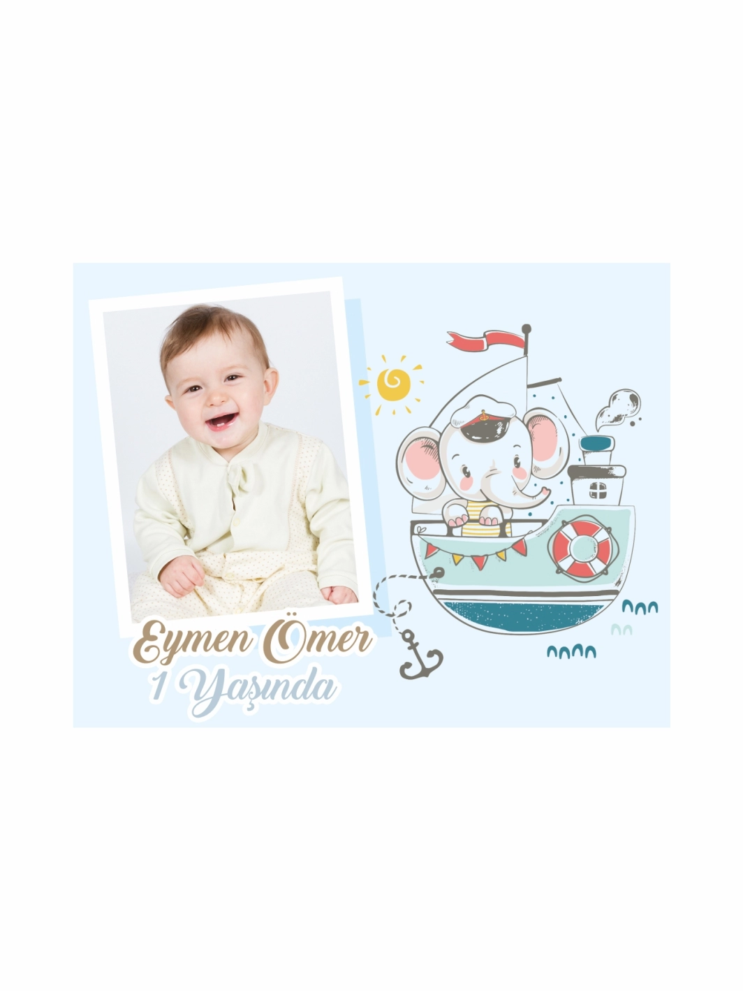 1Yaş Erkek Bebek Sevimli Denizci Fil Tema Magnet