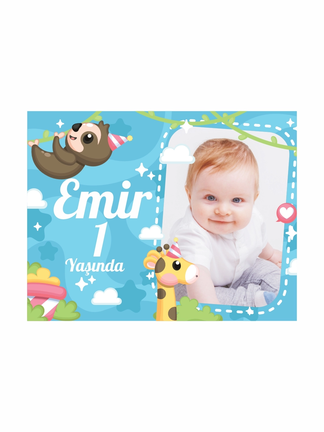 1 Yaş Erkek Bebek Sevimli Hayvanlar Konsept Doğum Günü Magneti