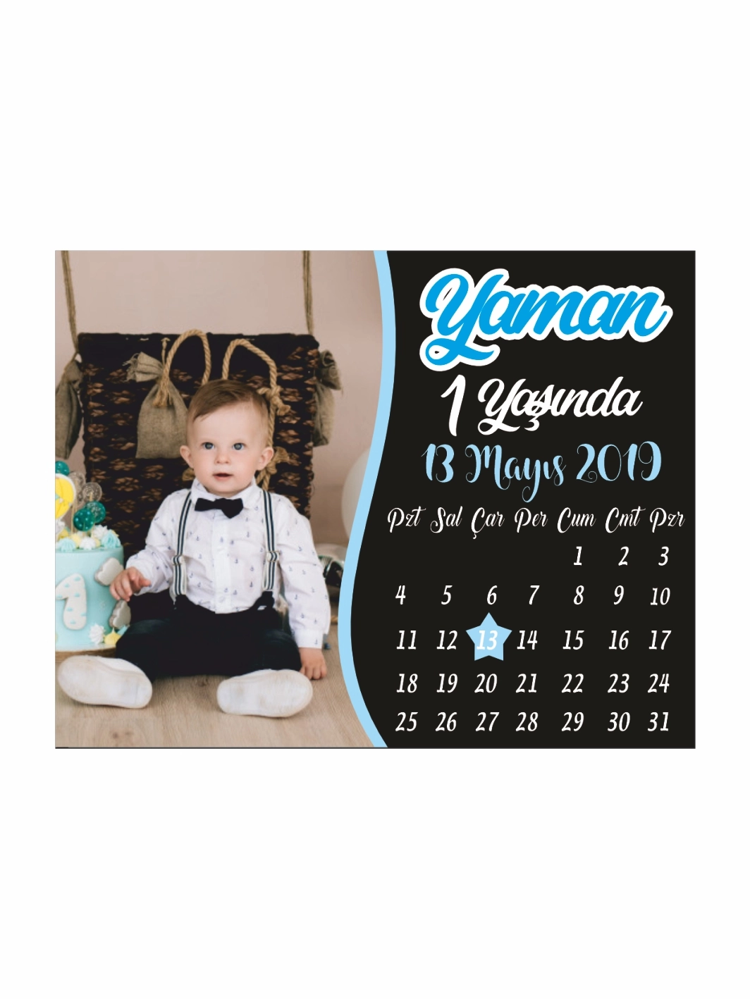 1Yaş Erkek Bebek Takvim Konsept Doğum Günü Magnet