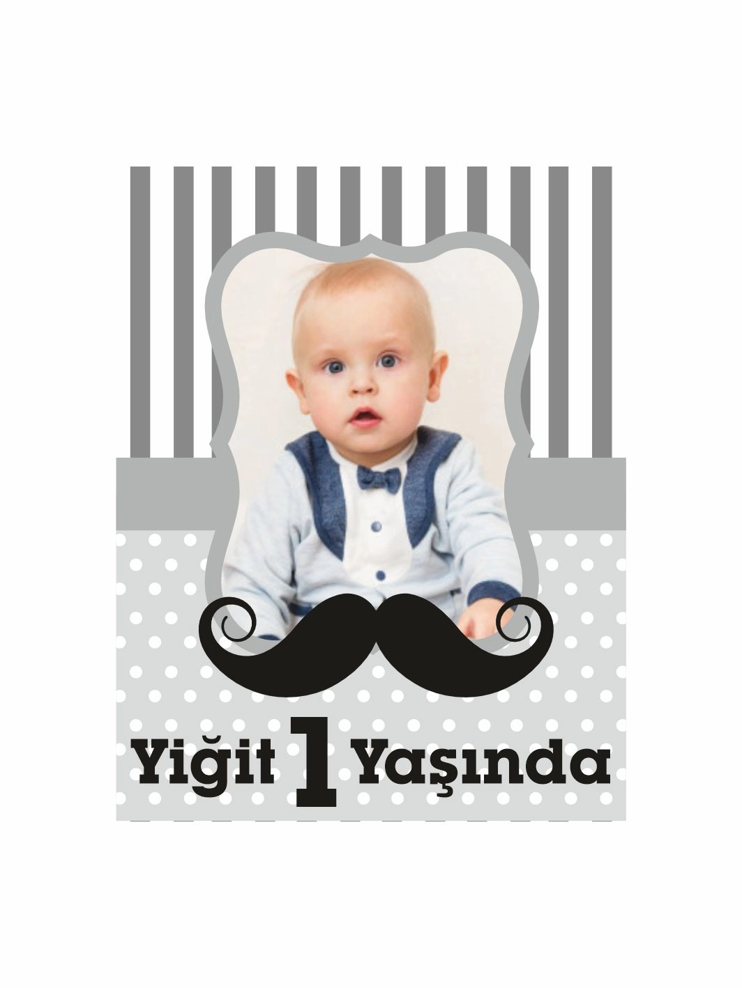 1 Yaş Erkek Bebek Resimli Doğum Günü Magneti Bıyık Konsept Modelleri ve Fiyatları