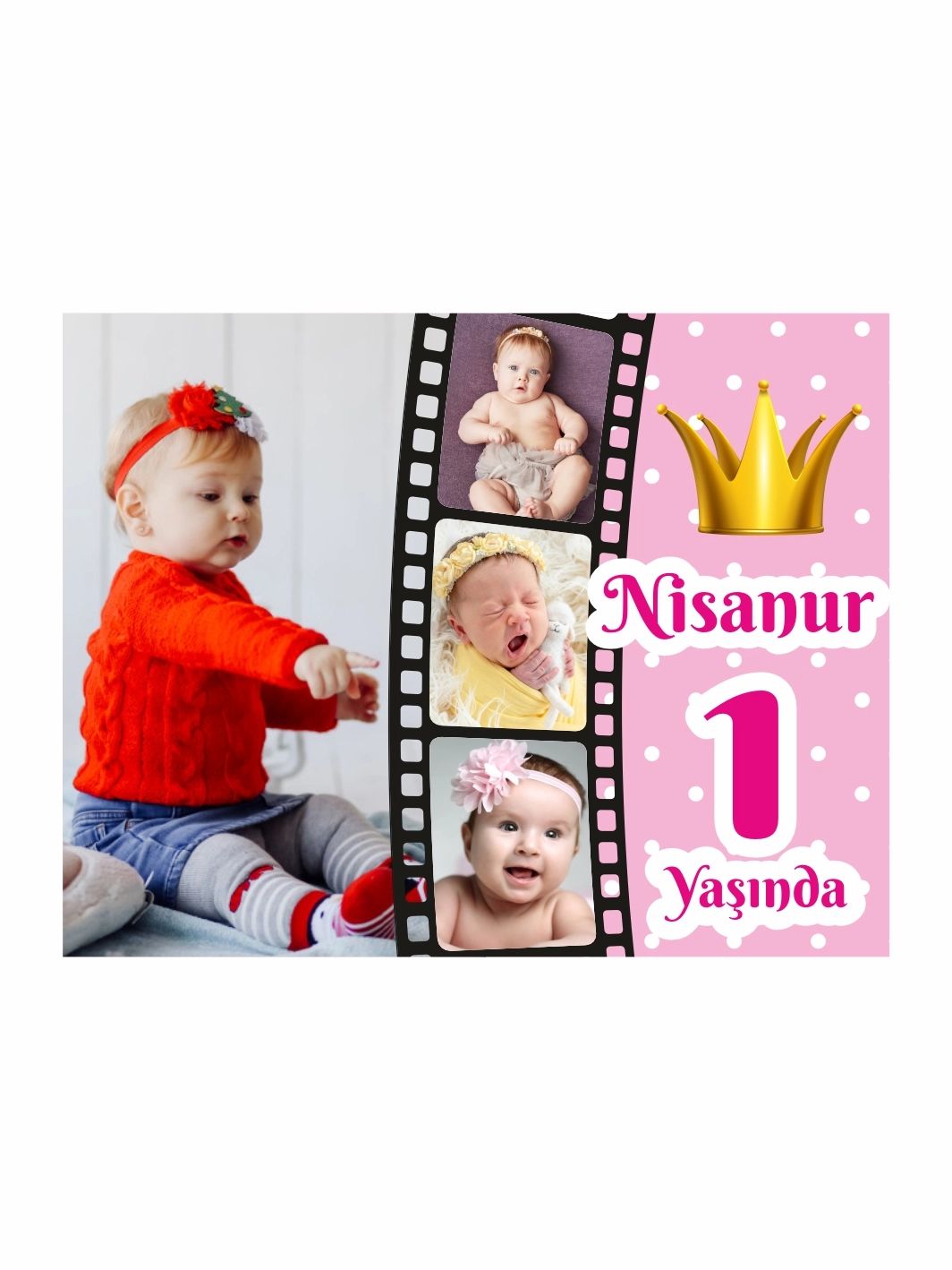 1 Yaş Kız Bebek Doğum Günü Magnet Film Şerit Konsept
