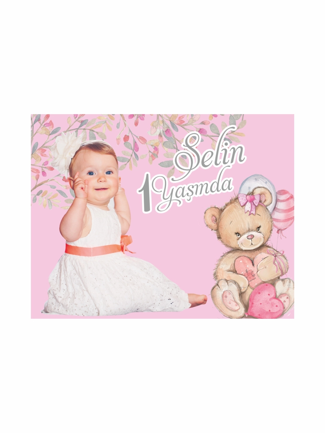 1Yaş Kız Bebek Parti Hediyelik Doğum Günü Magnet Sevimli Ayıcık Tema