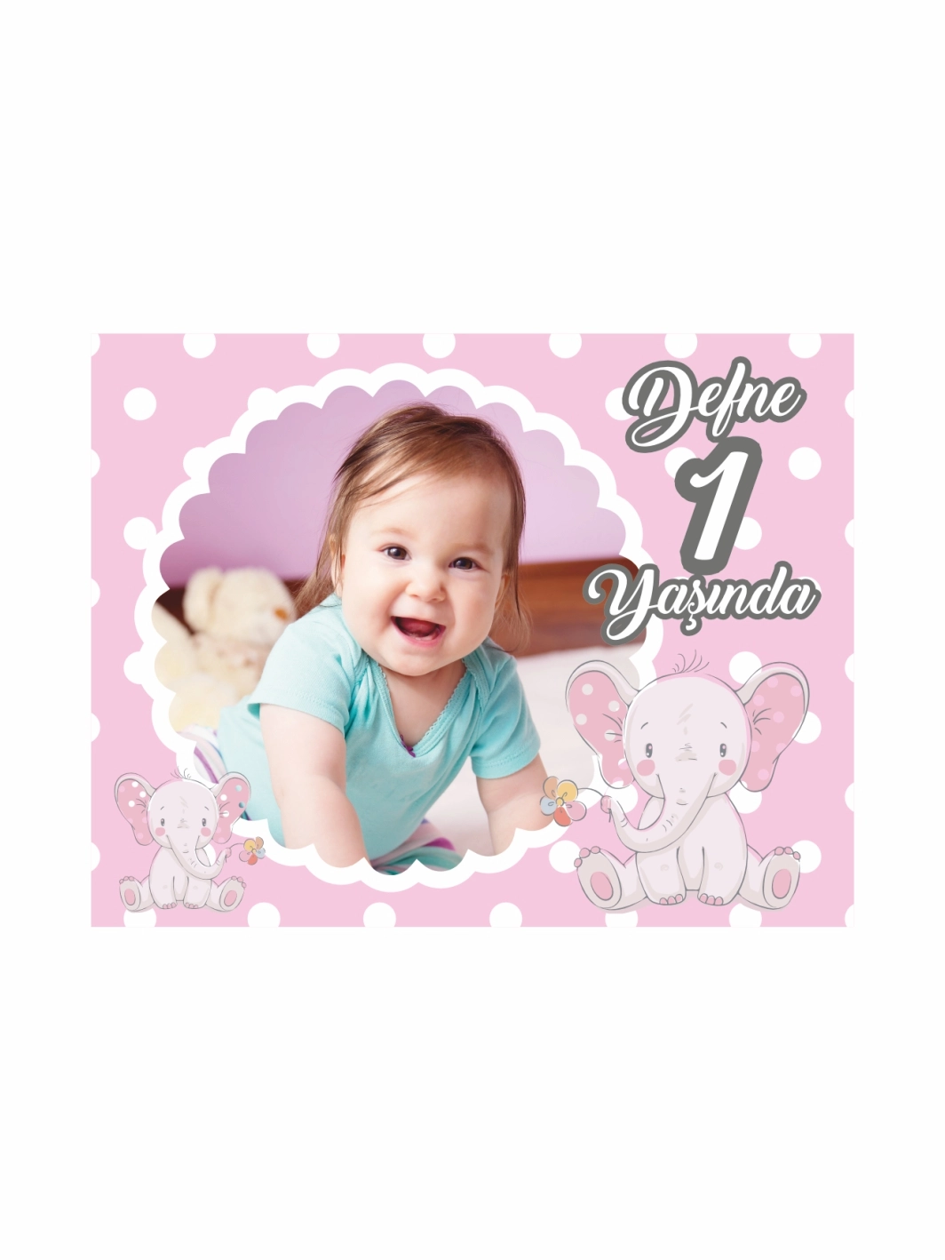 1Yaş Kız Bebek Sevimli Fil Tema Doğum Günü Magnet
