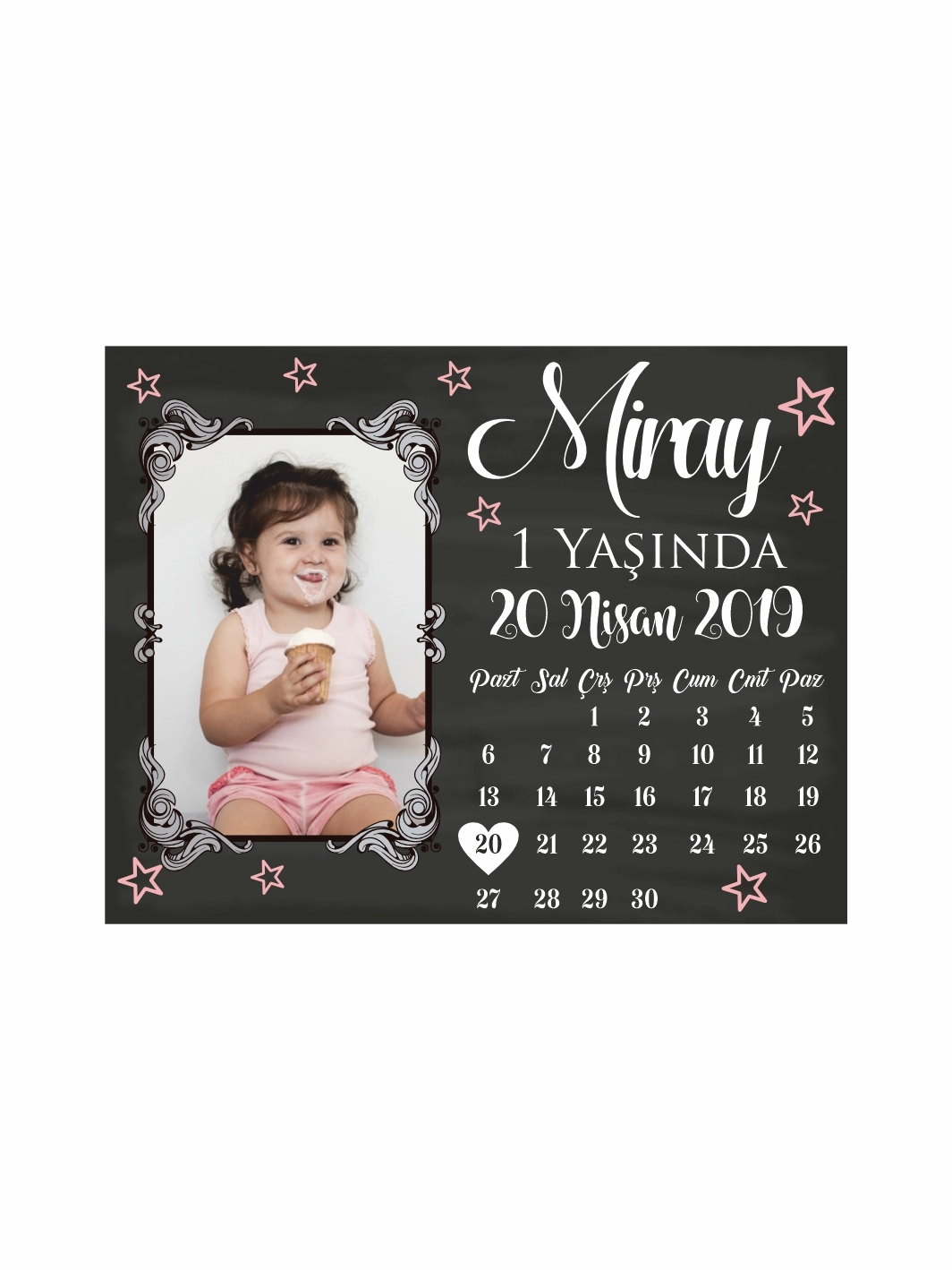 1 Yaş Resimli Kız Bebek Takvimli Doğum Günü Magnet