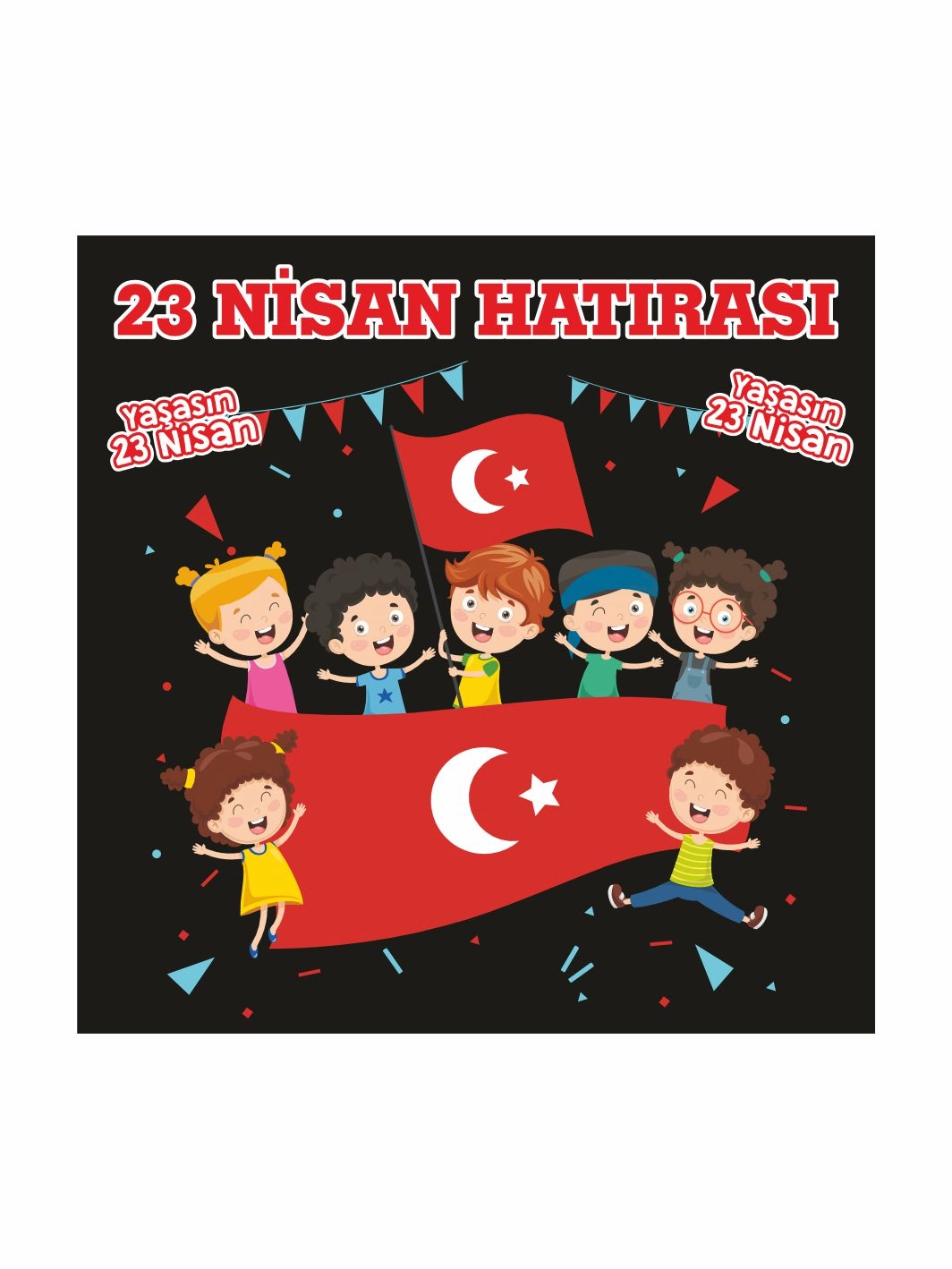 23 Nisan Hatıra Afişi Sevimli Bayrak Tutan Çocuklar Tema