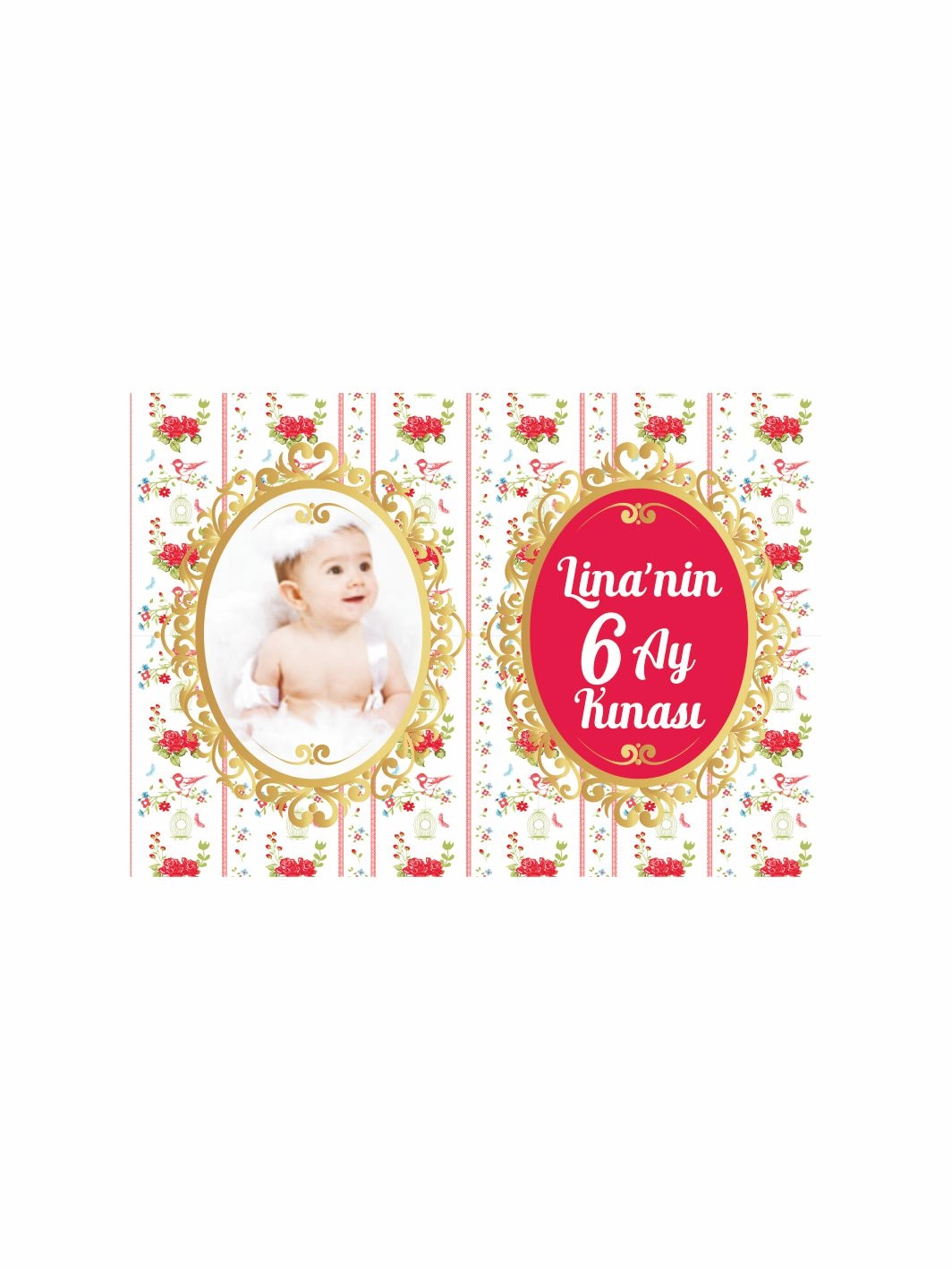 6 Ay Bebek Kına Arka Fon Masa Süsleme Afişi Çiçek Zeminli Tema Vinil Baskı