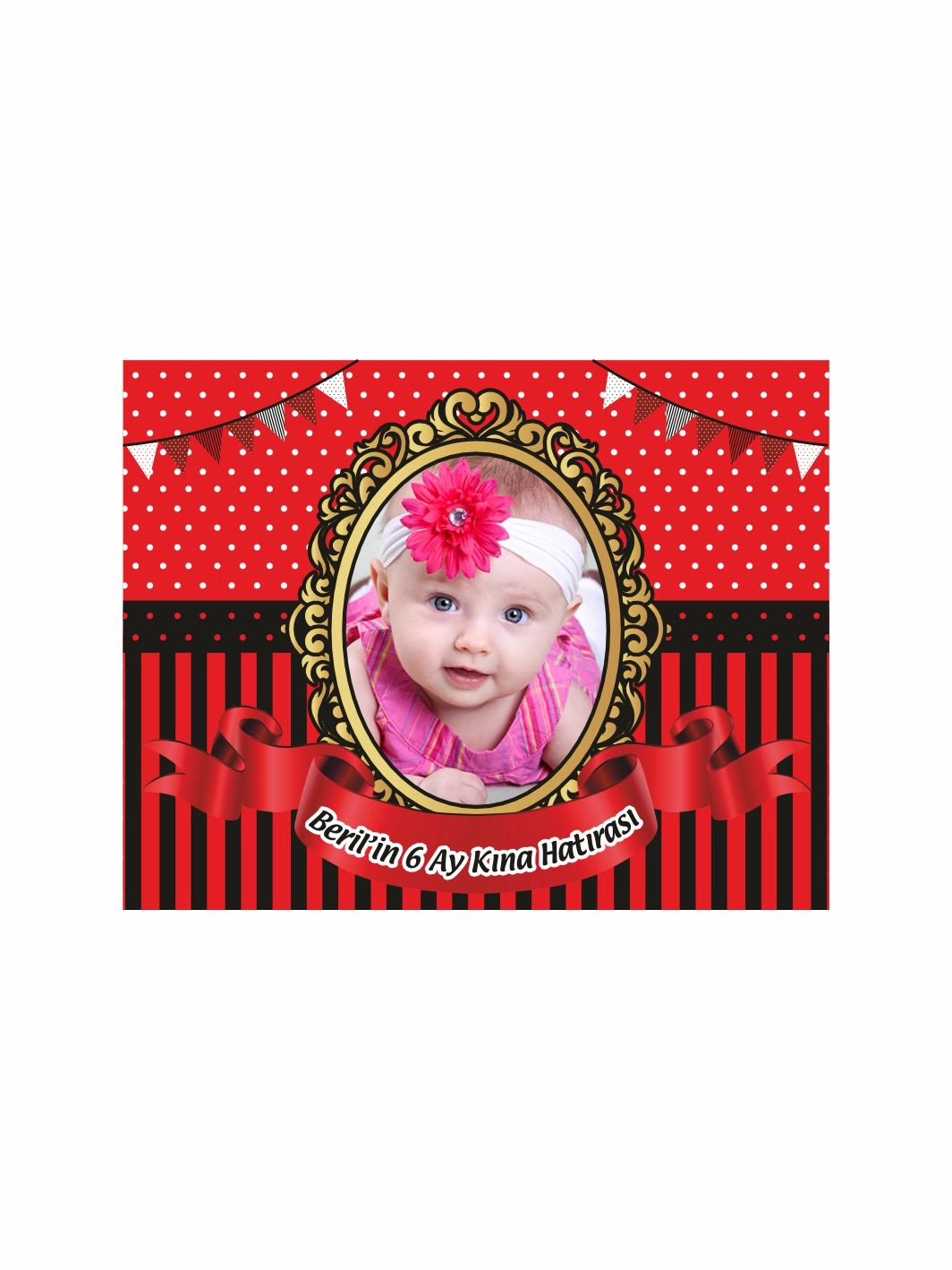 6 Ay Bebek Kına Hatırası Magnet Kırmızı Siyah Konsept Flama Detay