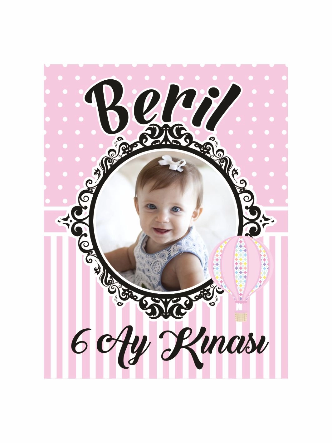 6 Ay Bebek Kınası Magneti Pembe Zemin Resimli Uçan Balon Tema