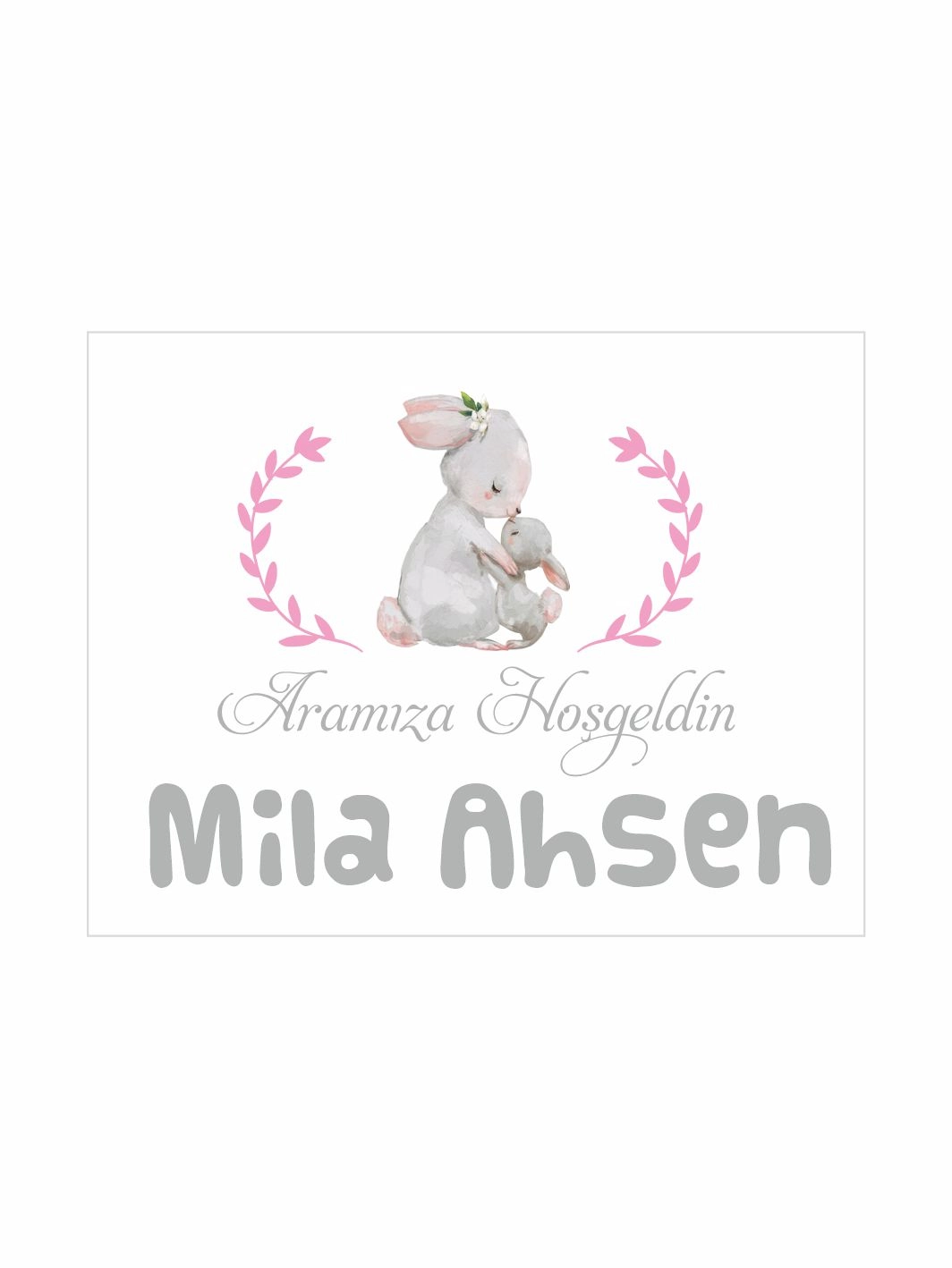 Aramıza Hoş Geldin Bebek Magneti Tavşan Temalı Pembe Çelenkli Yeni Doğan Kız Bebek Magneti