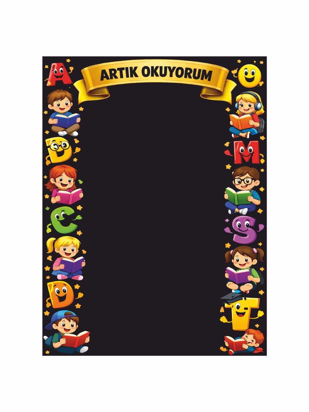 Artık Okuyorum ABCDE Harfli Çocuk Temalı Okuma Şenliği Fotoğraf Çekim Arka Fon Afişi