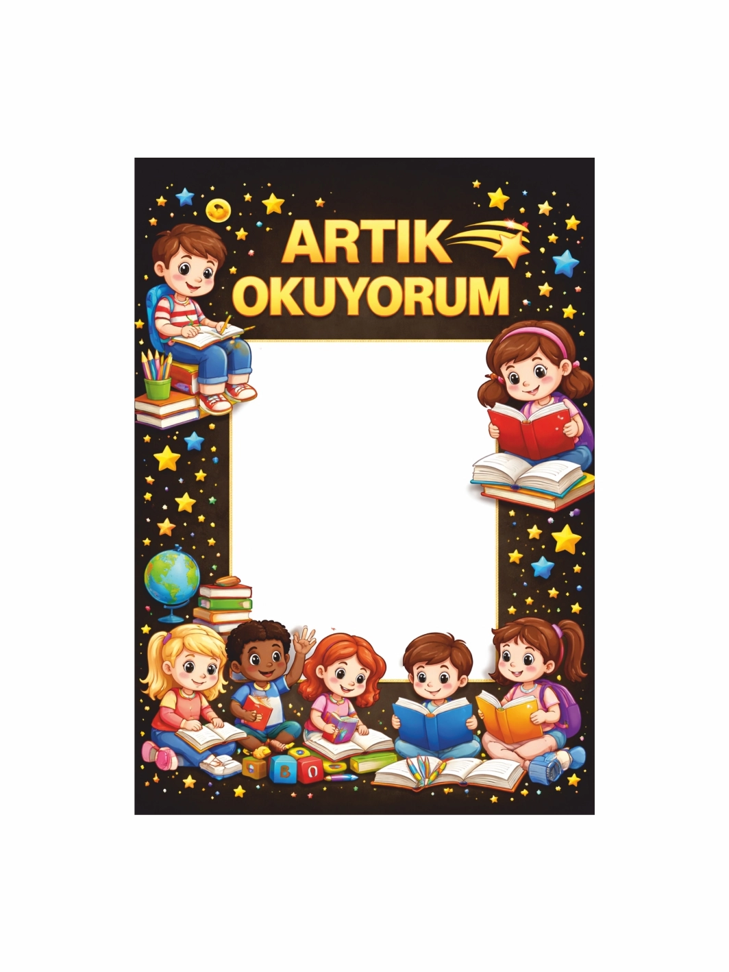 Zajabaskı Artık Okuyorum Hatıra Çerçevesi Kitap Okuyan Çocuklar Konsept 100x70cm Elde Tutulan Fotoğraf Çekim Çerçevesi