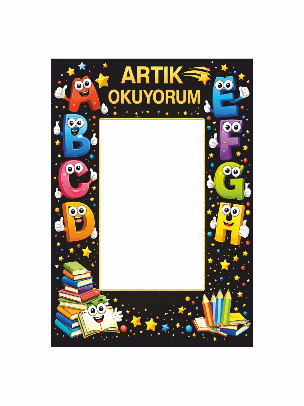 Zajabaskı Artık Okuyorum Hatıra Çerçevesi Sevimli Harfler Konsept 100x70cm Elde Tutulan Fotoğraf Çekim Çerçevesi