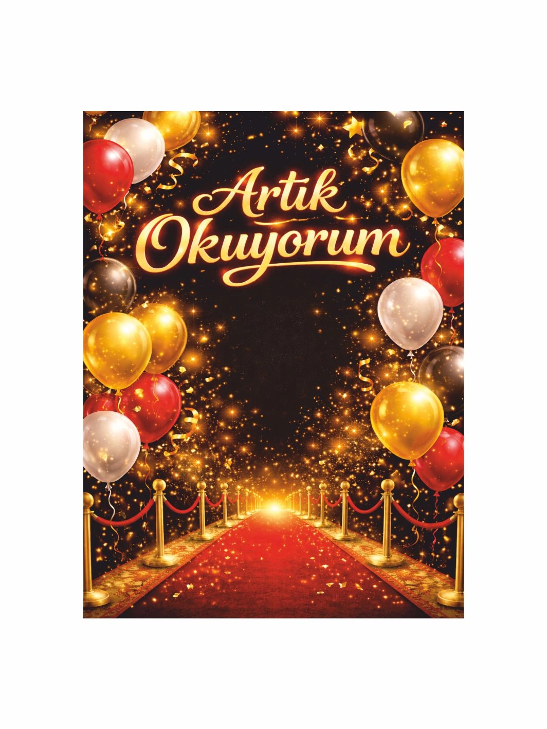 Artık Okuyorum Kırmızı Halı Sahne Balonlu Okuma Şenliği Fotoğraf Çekim Arka Fon Afişi