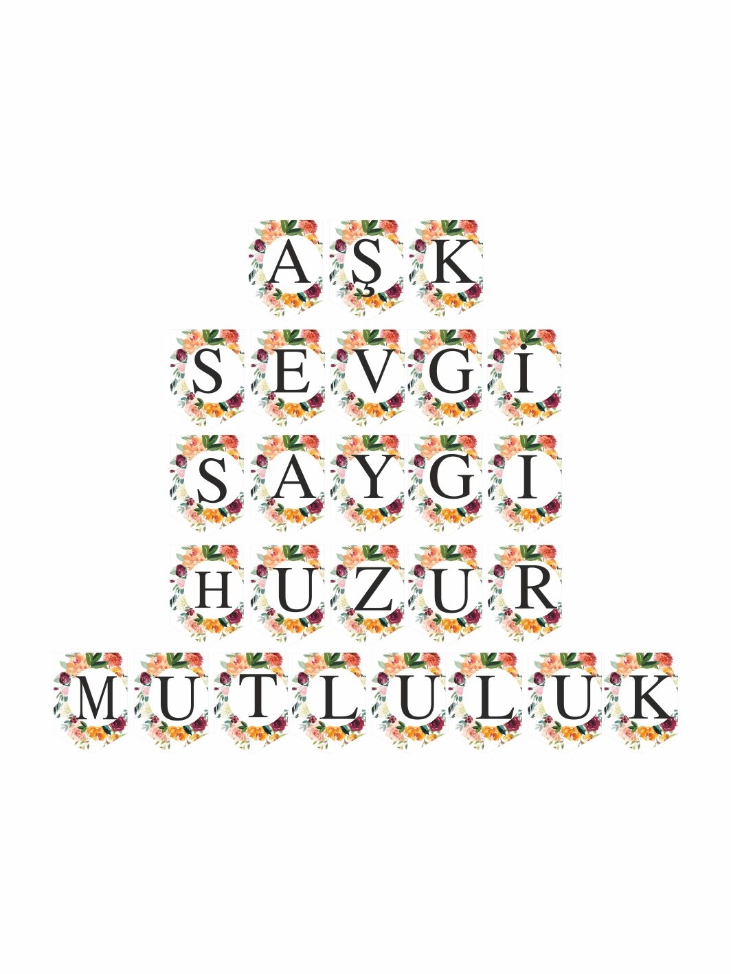 Aşk Sevgi Saygı Huzur Mutluluk Flama Banner Nikah Hatırası Süsü