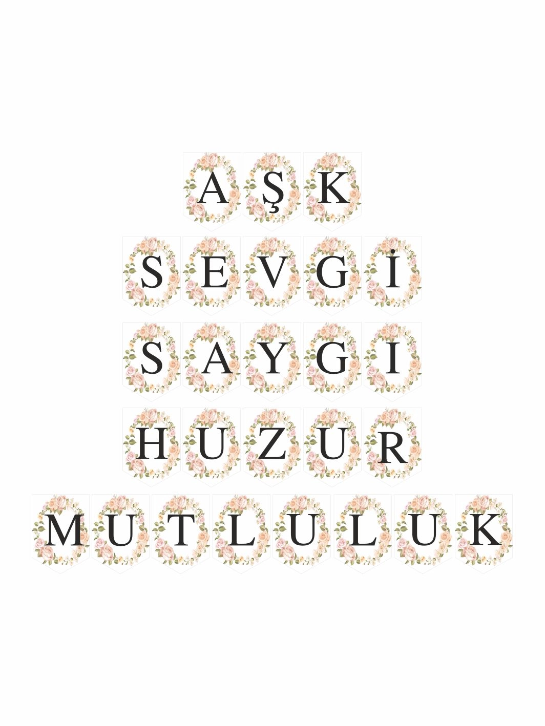 Aşk Sevgi Saygı Huzur Mutluluk Yazılı Nikah Flama Banner