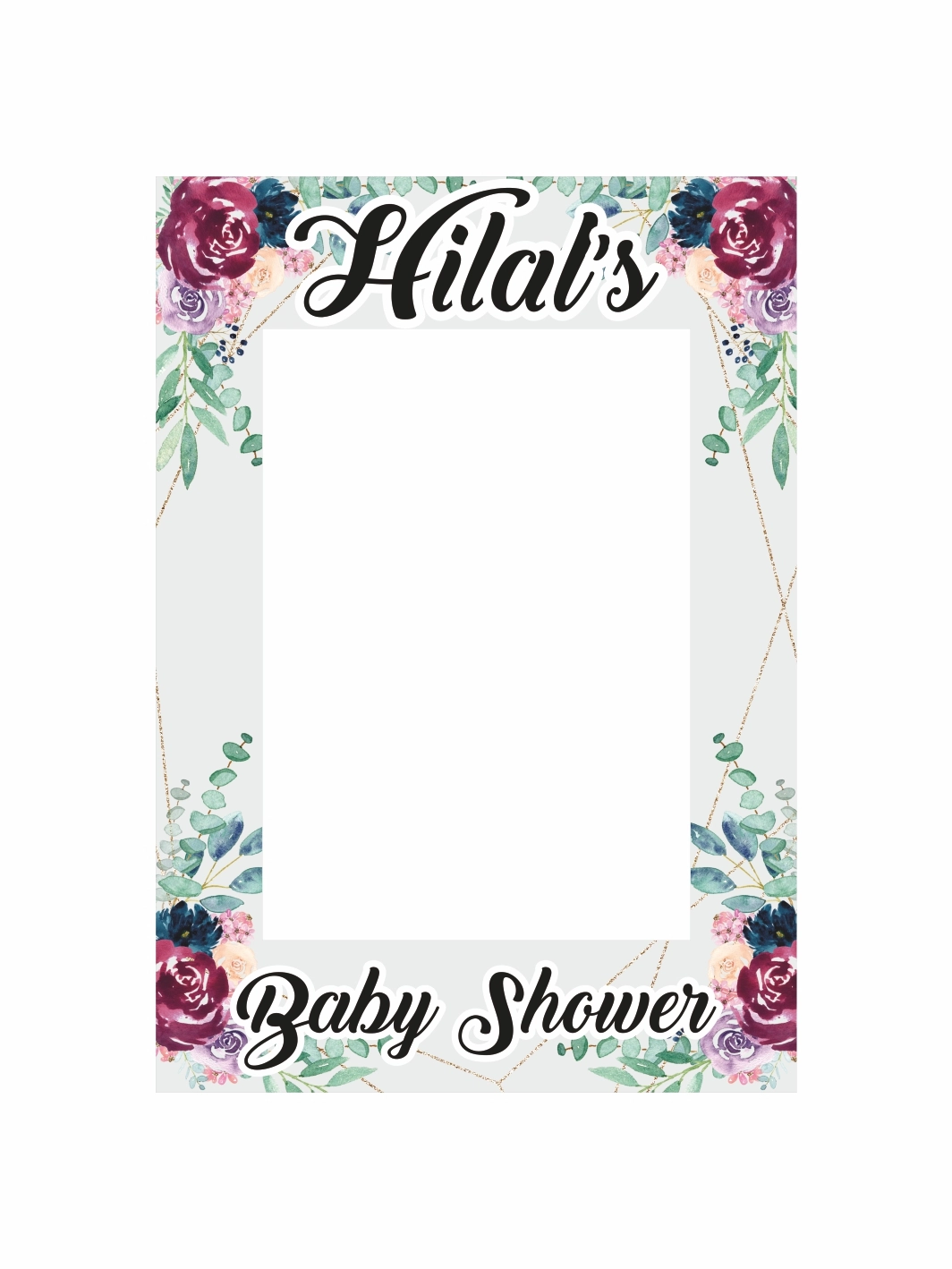 Baby Shower Bordo Çiçekli Dikey Fotoğraf Çekim Çerçevesi