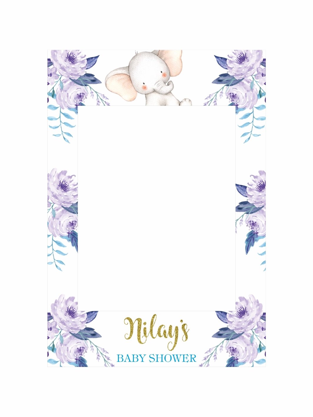 Baby Shower Fil Temalı Mor Çiçekli Fotoğraf Çekim Çerçevesi
