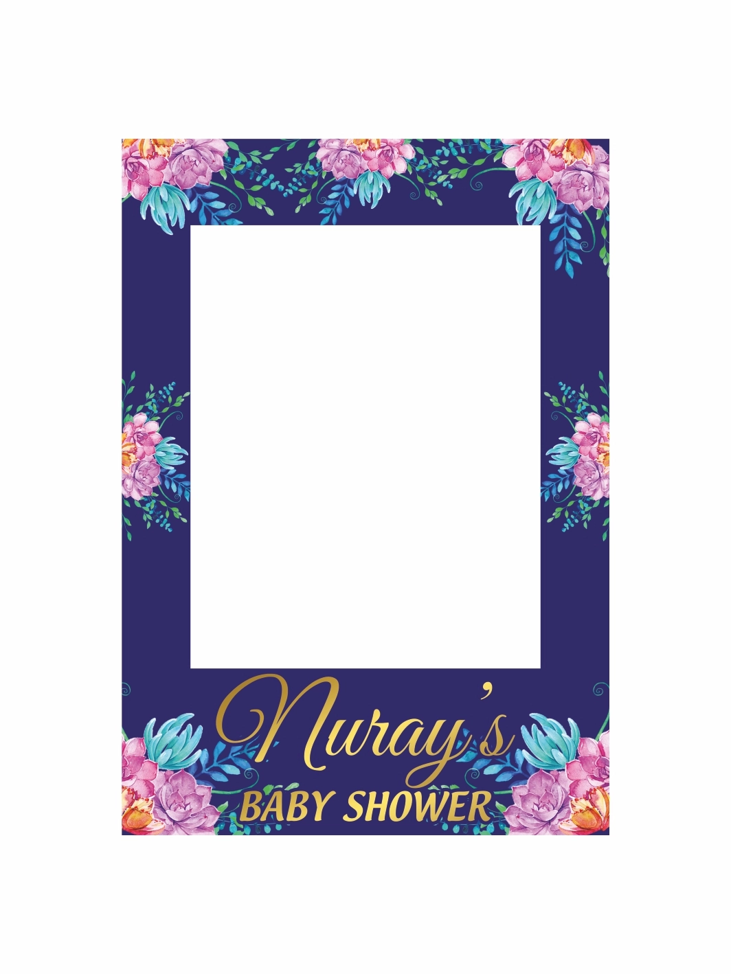 Baby Shower Lacivert Zemin Çiçekli Fotoğraf Çekim Çerçevesi