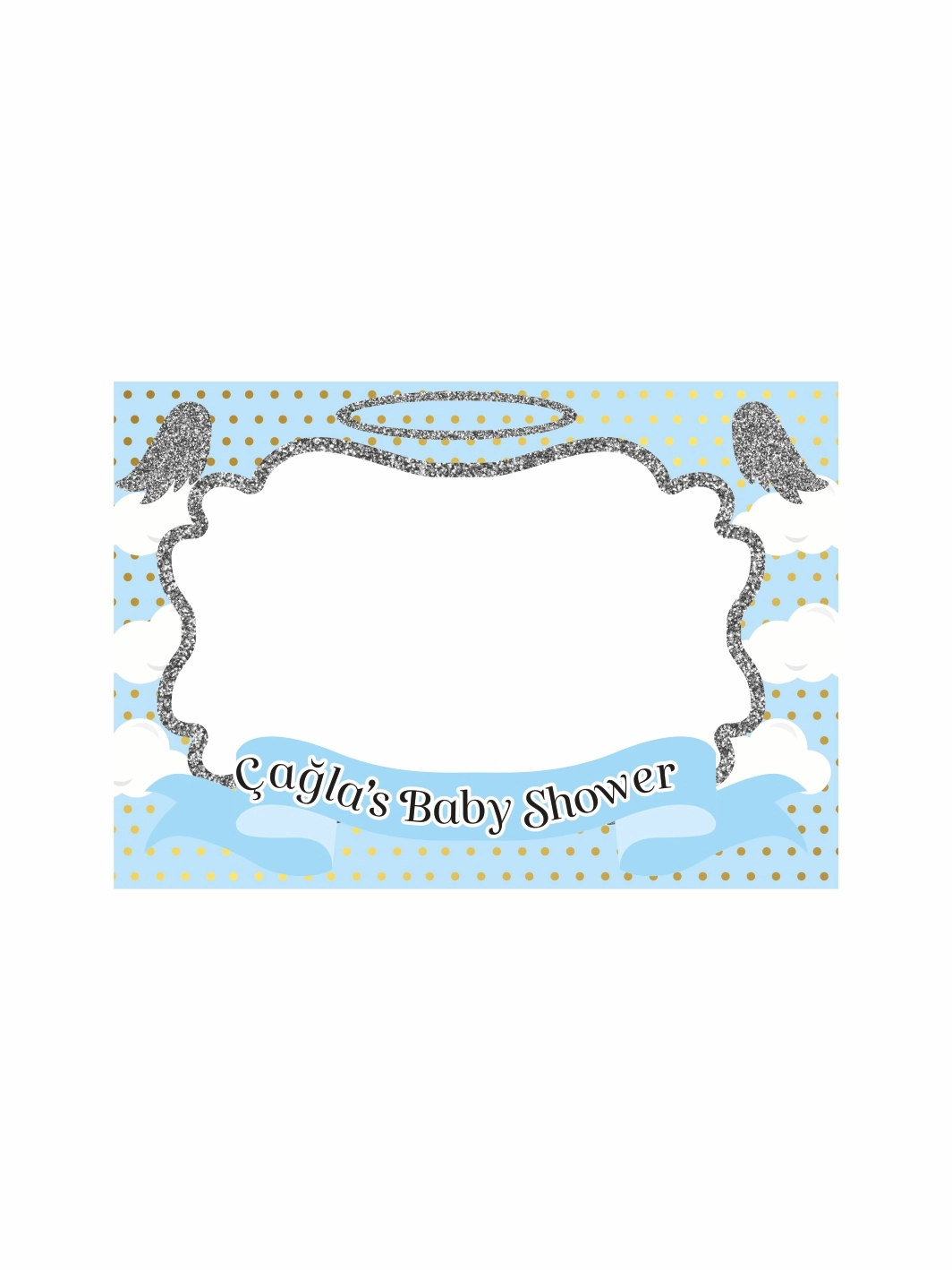 Baby Shower Mavi Bulut Temalı Leylekli Fotoğraf Çekim Çerçevesi