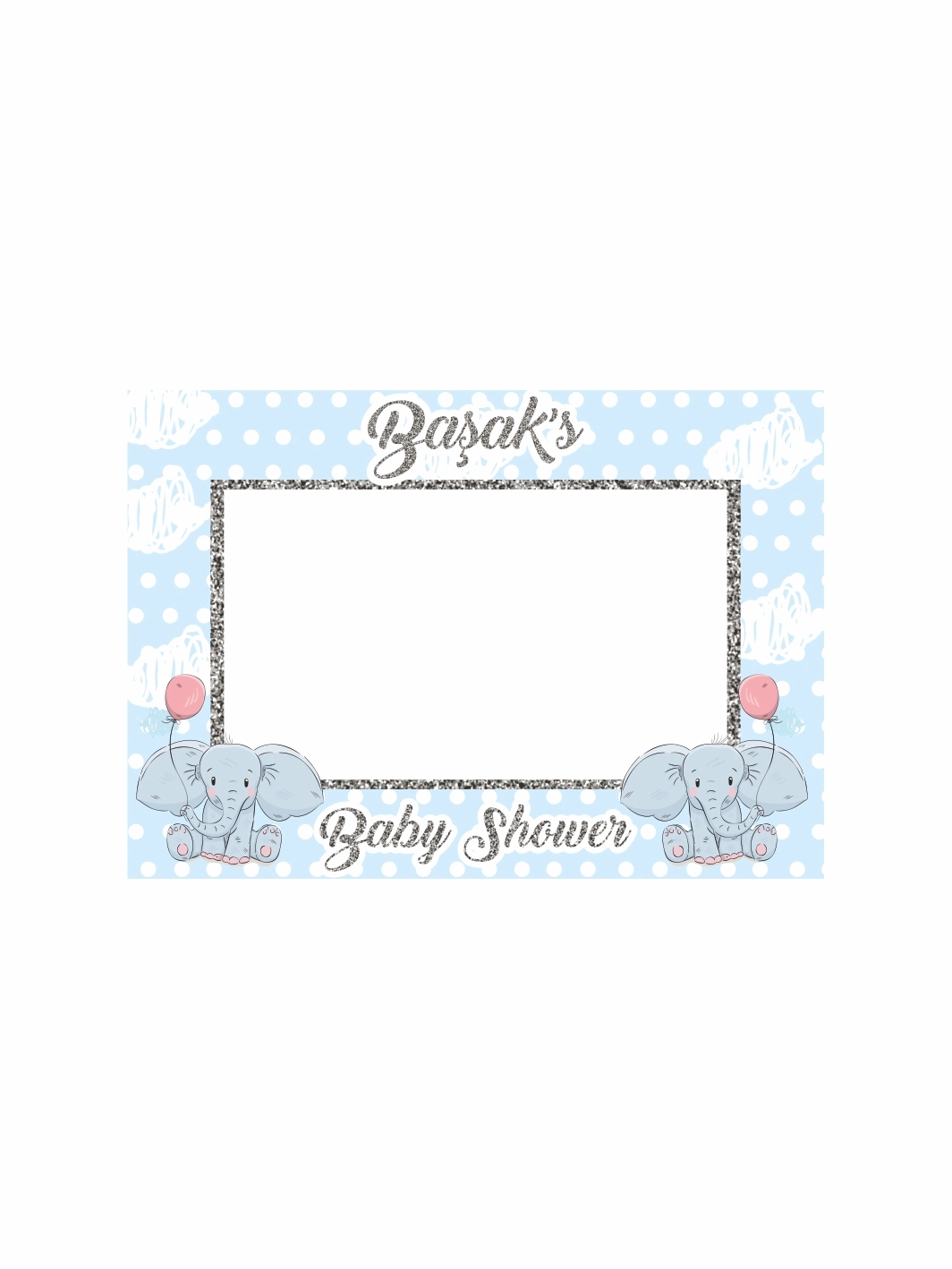 Baby Shower Mavi Puantiyeli Fil Temalı Yatay Fotoğraf Çekim Çerçevesi