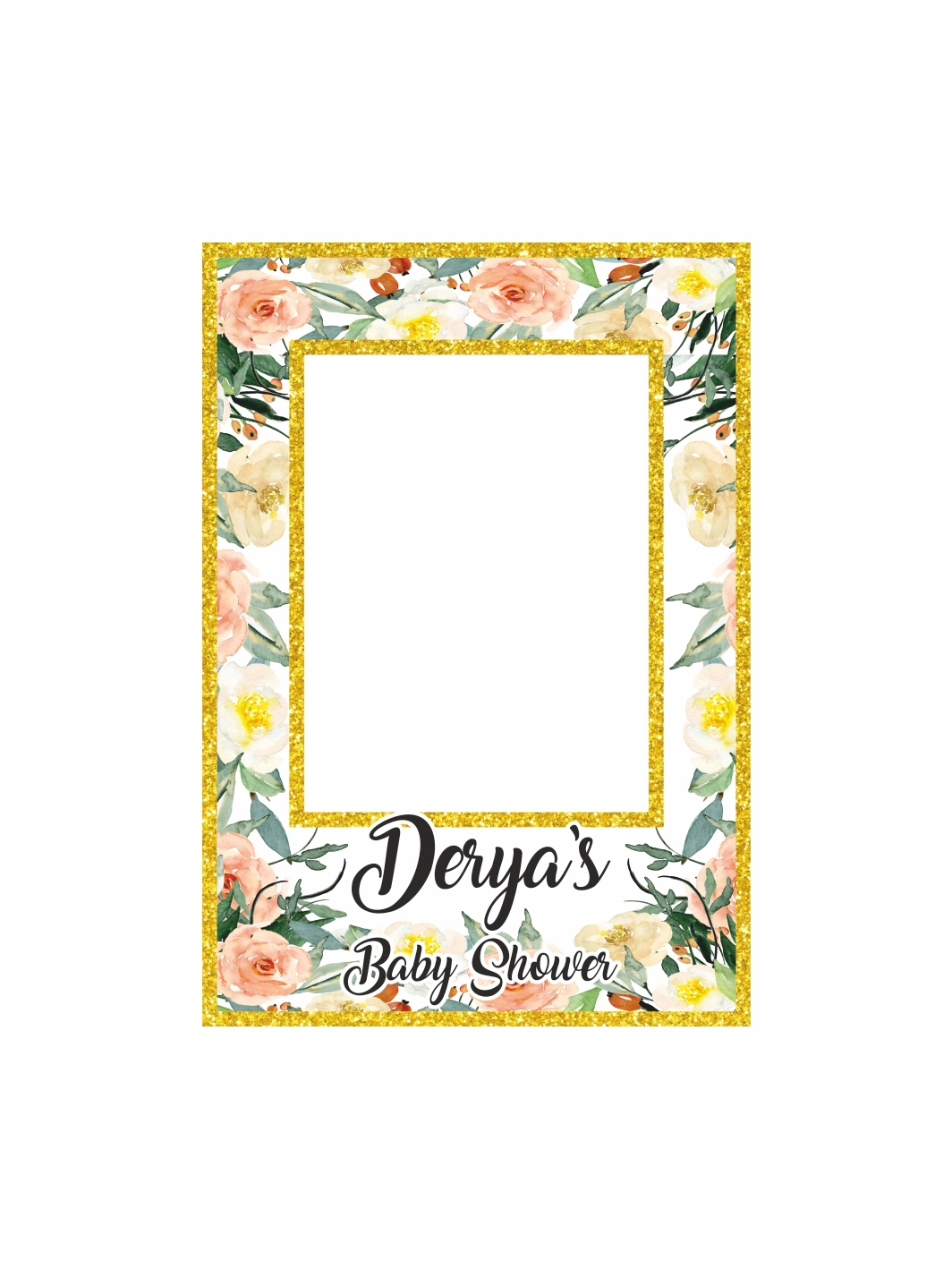 Baby Shower Parti Hatıra Çerçevesi Soft Çiçekler Konsept Gold Sim Çerçeve Tema