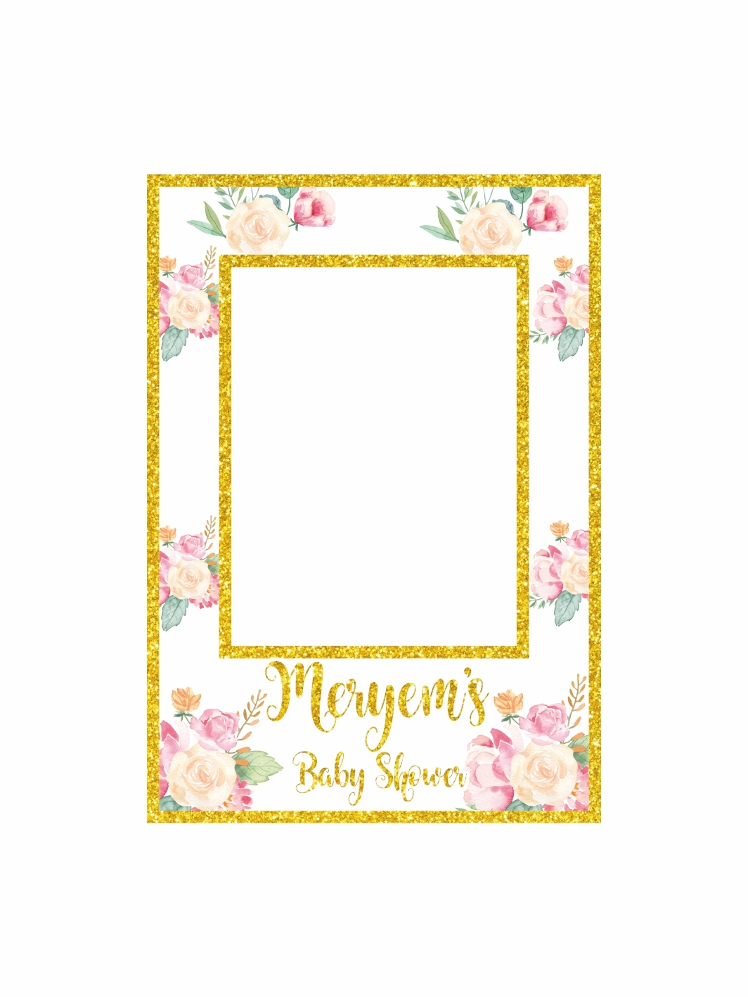 Baby Shower Parti Hatıra Çerçevesi Gold Sim Çerçeve Pembe Soft Çiçek Tema