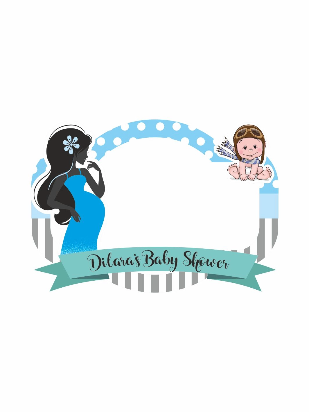 Baby Shower Partisi Hatıra Çerçevesi Mavi Çizgili Hamile Anne Pilot Bebek Temalı