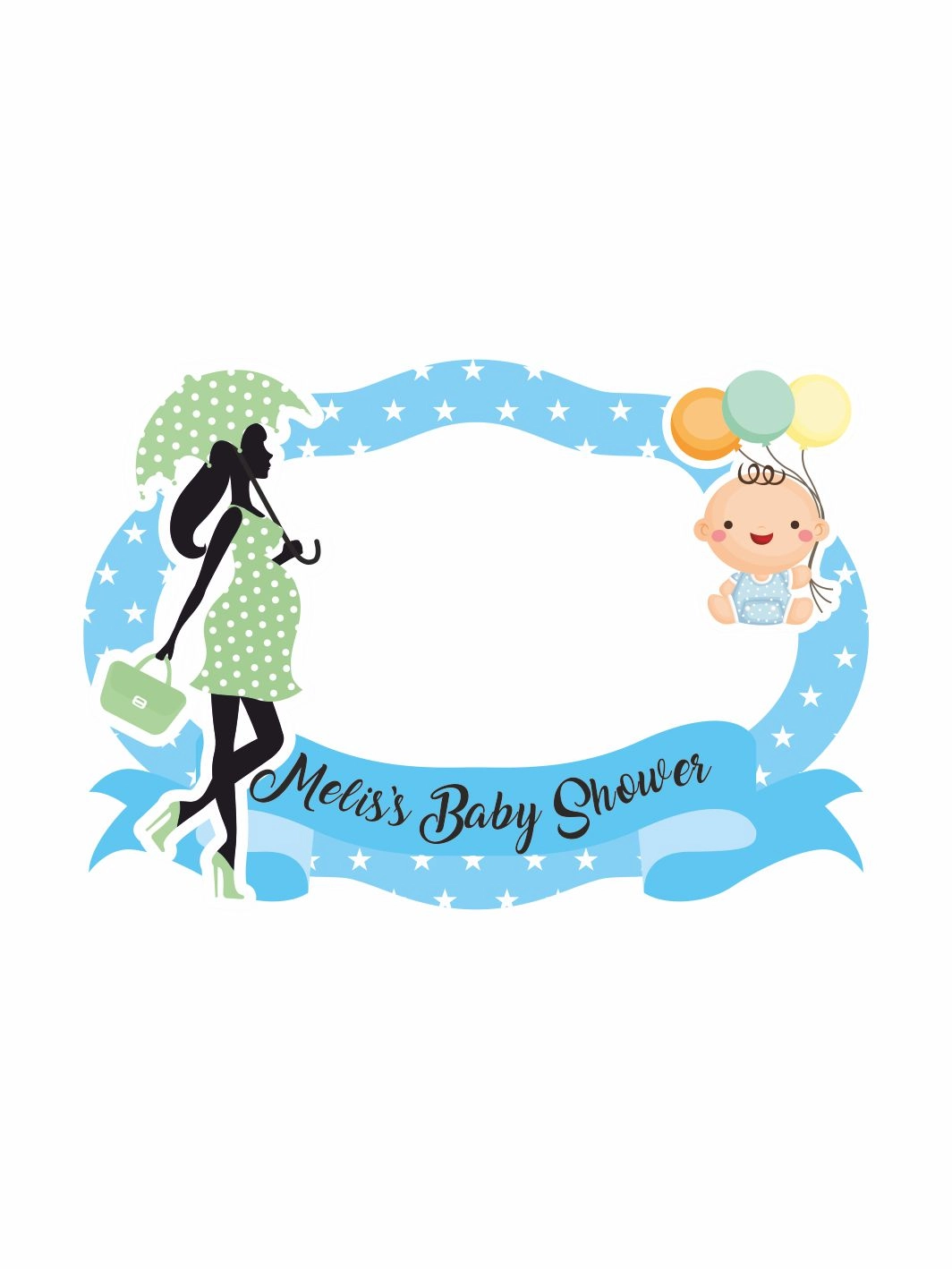 Baby Shower Partisi Hatıra Çerçevesi Mavi Yıldızlı Balonlu Bebek Temalı