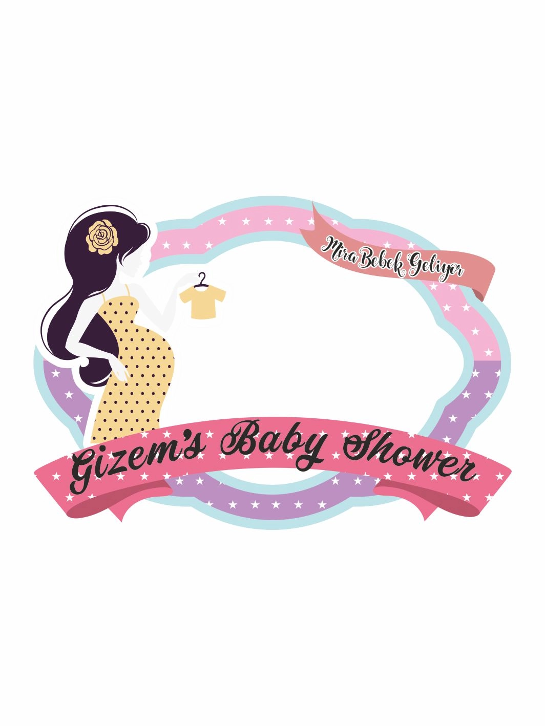 Baby Shower Partisi Hatıra Çerçevesi Mor Pembe Yıldızlı Bebek Geliyor Temalı