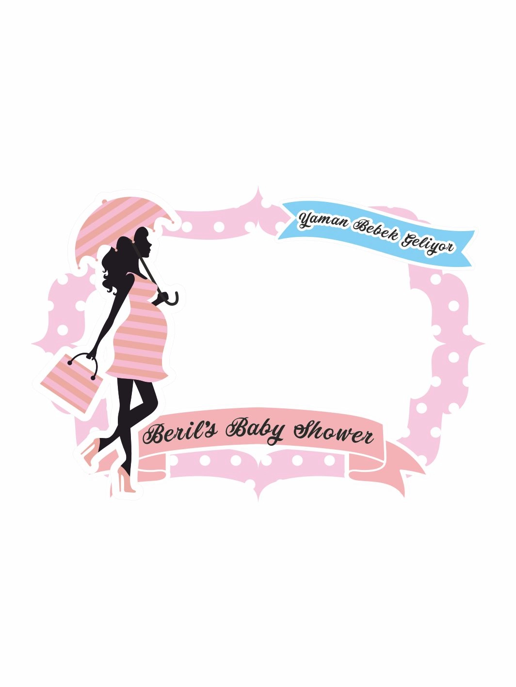Baby Shower Partisi Hatıra Çerçevesi Pembe Puantiyeli Bebek Geliyor Yazılı Tema