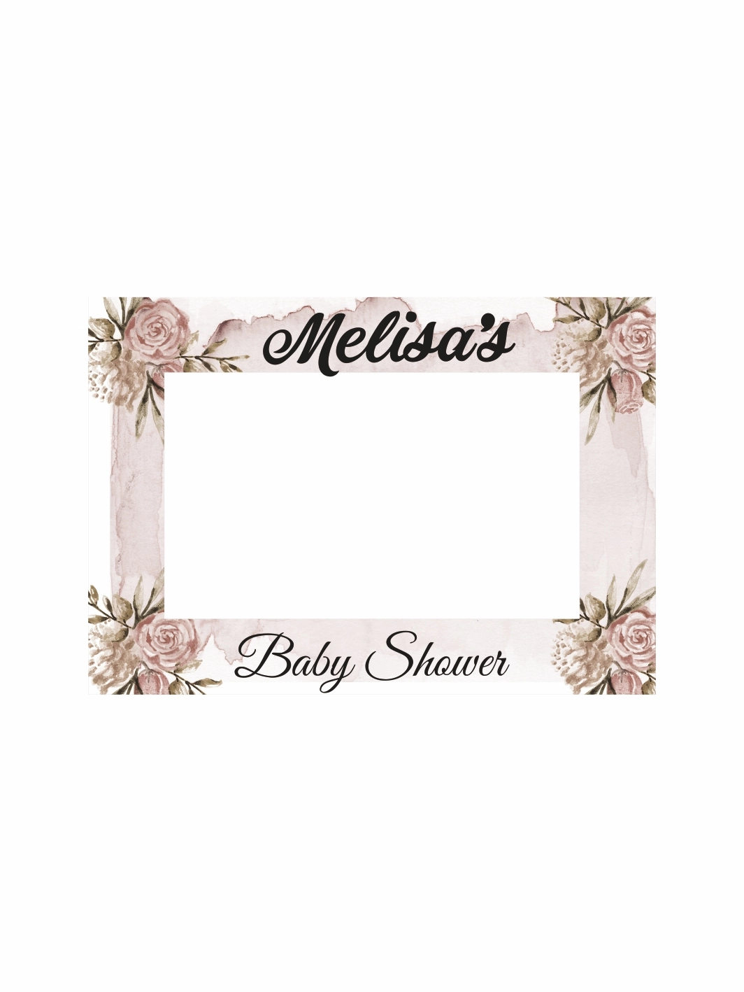 Baby Shower Pudra Pembe Çiçekli Yatay Fotoğraf Çekim Çerçevesi