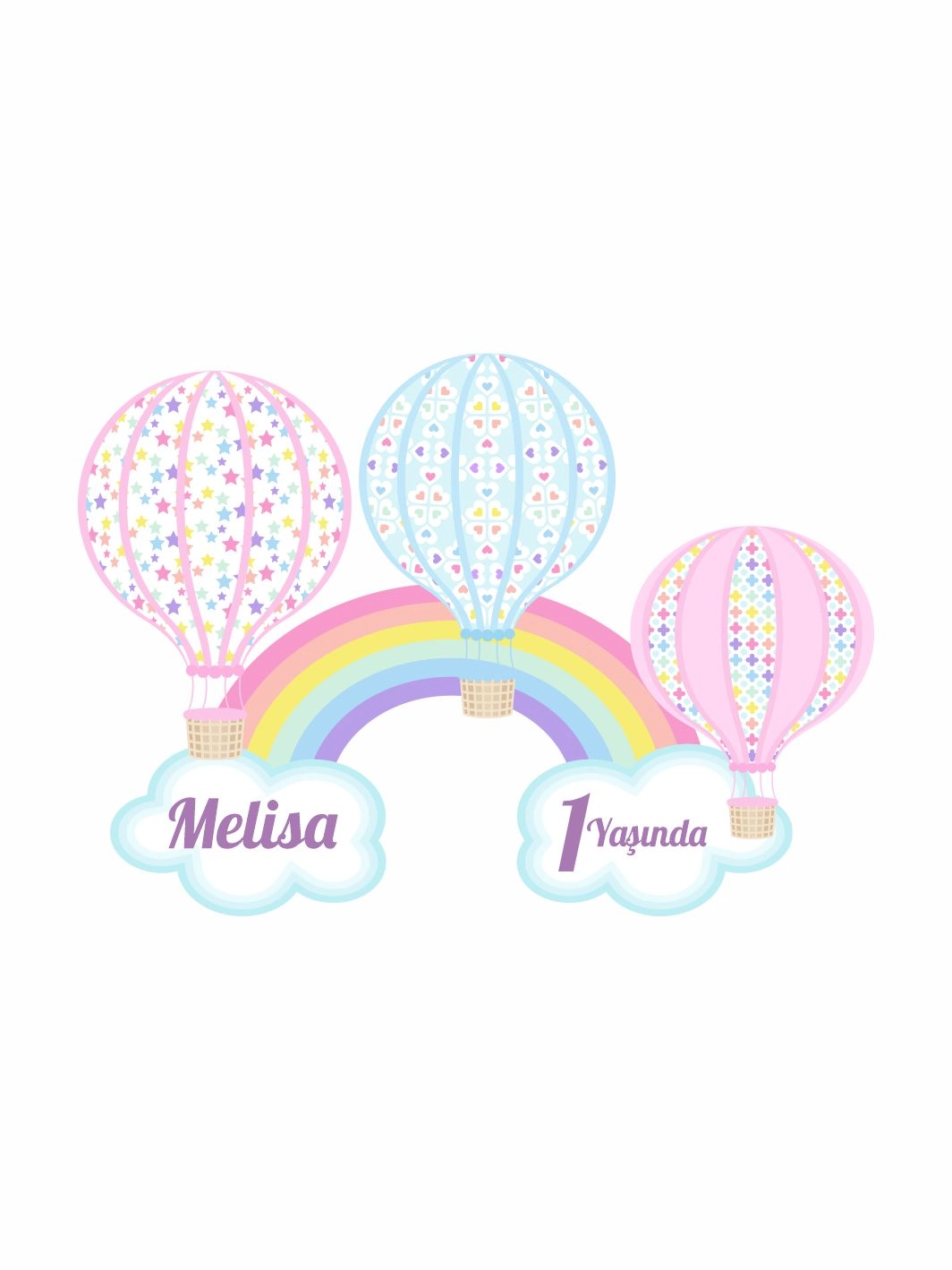 Balon Gökkuşağı Temalı Kız Bebek Doğum Günü Maket Pano