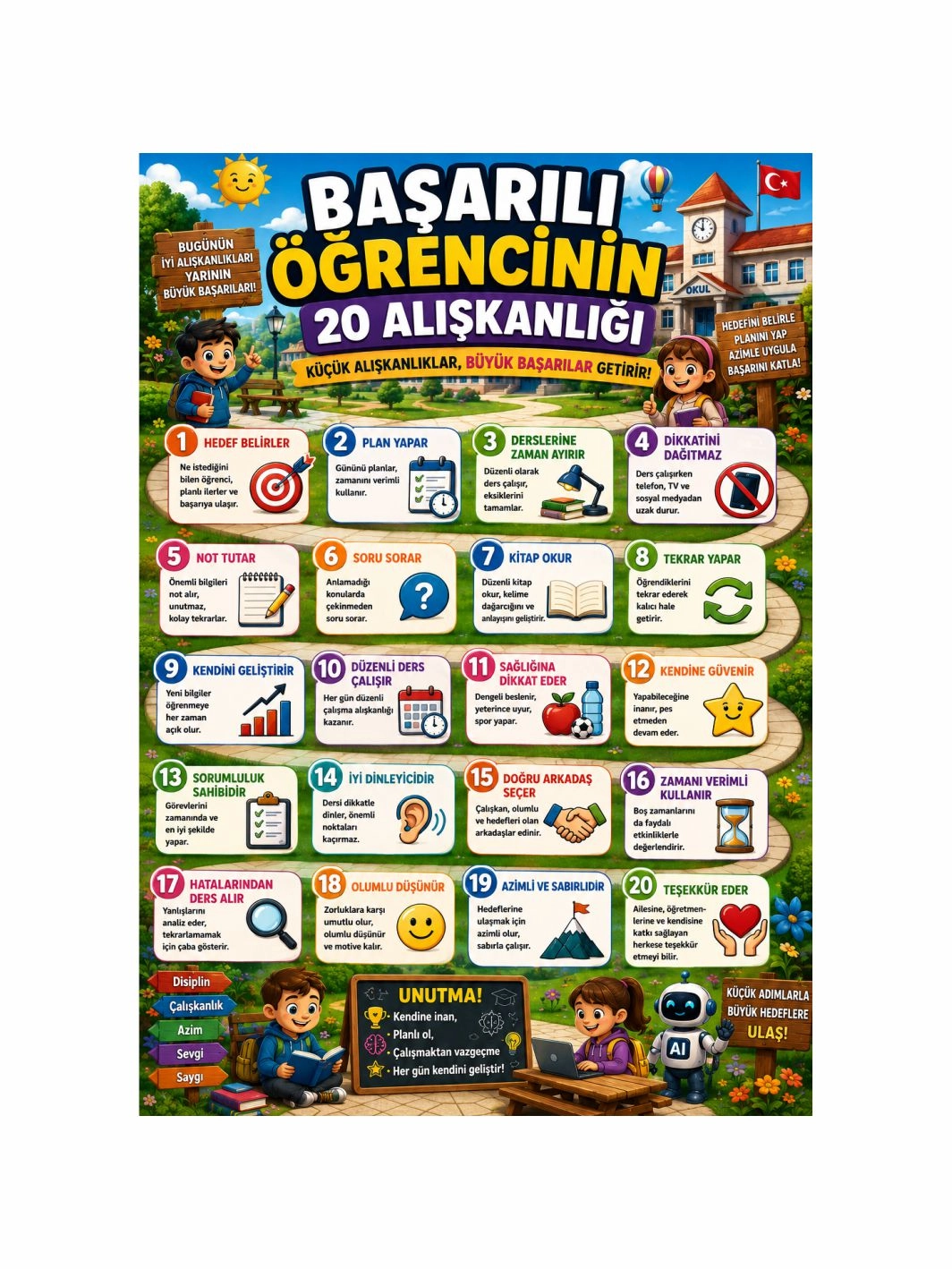Başarılı Öğrencinin 20 Alışkanlığı Öğrenci Okul Sınıf Afişi