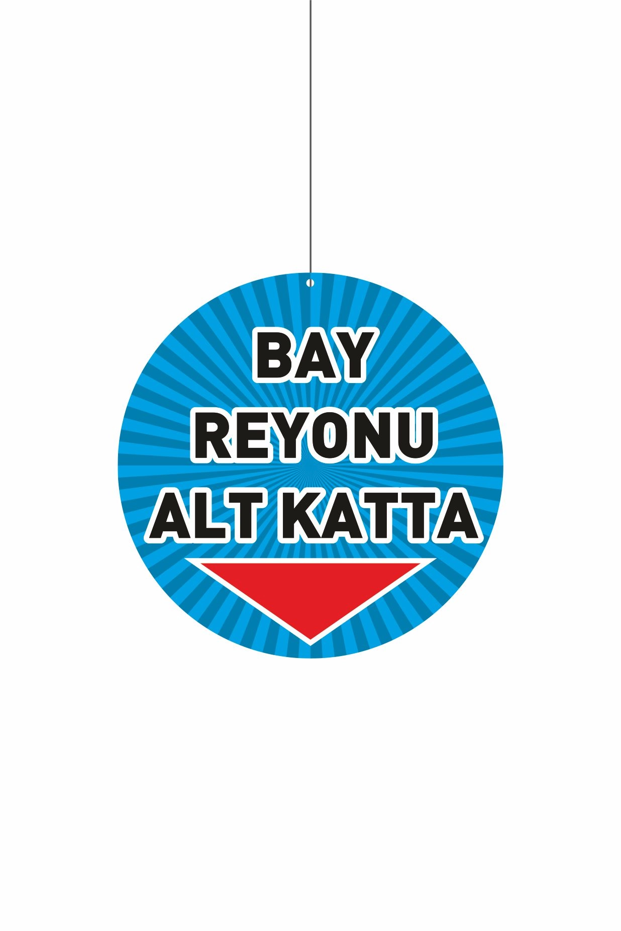 Bay Reyonu Alt Katta Mağaza Dönkartı 30x30 cm – Askılı Tavan Yönlendirme Kartı