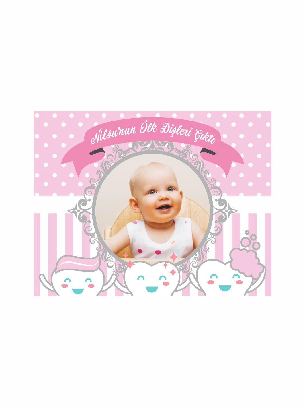 Bebek Diş Parti Magnet Pembe Zemin Neşeli Dişler Konsept