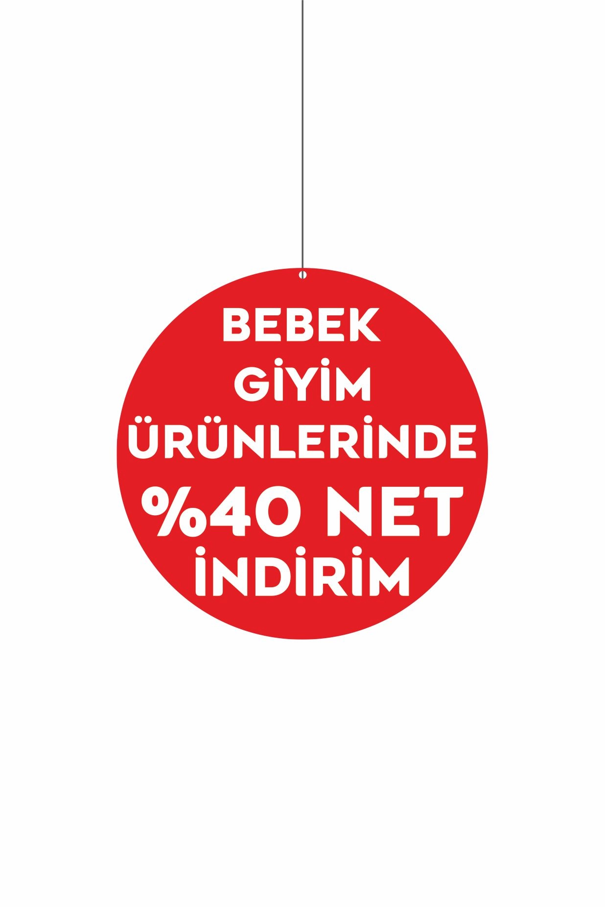 Bebek Giyim Ürünlerinde %40 Net İndirim Mağaza Dönkartı 30x30 cm – Askılı Tavan Kampanya Kartı