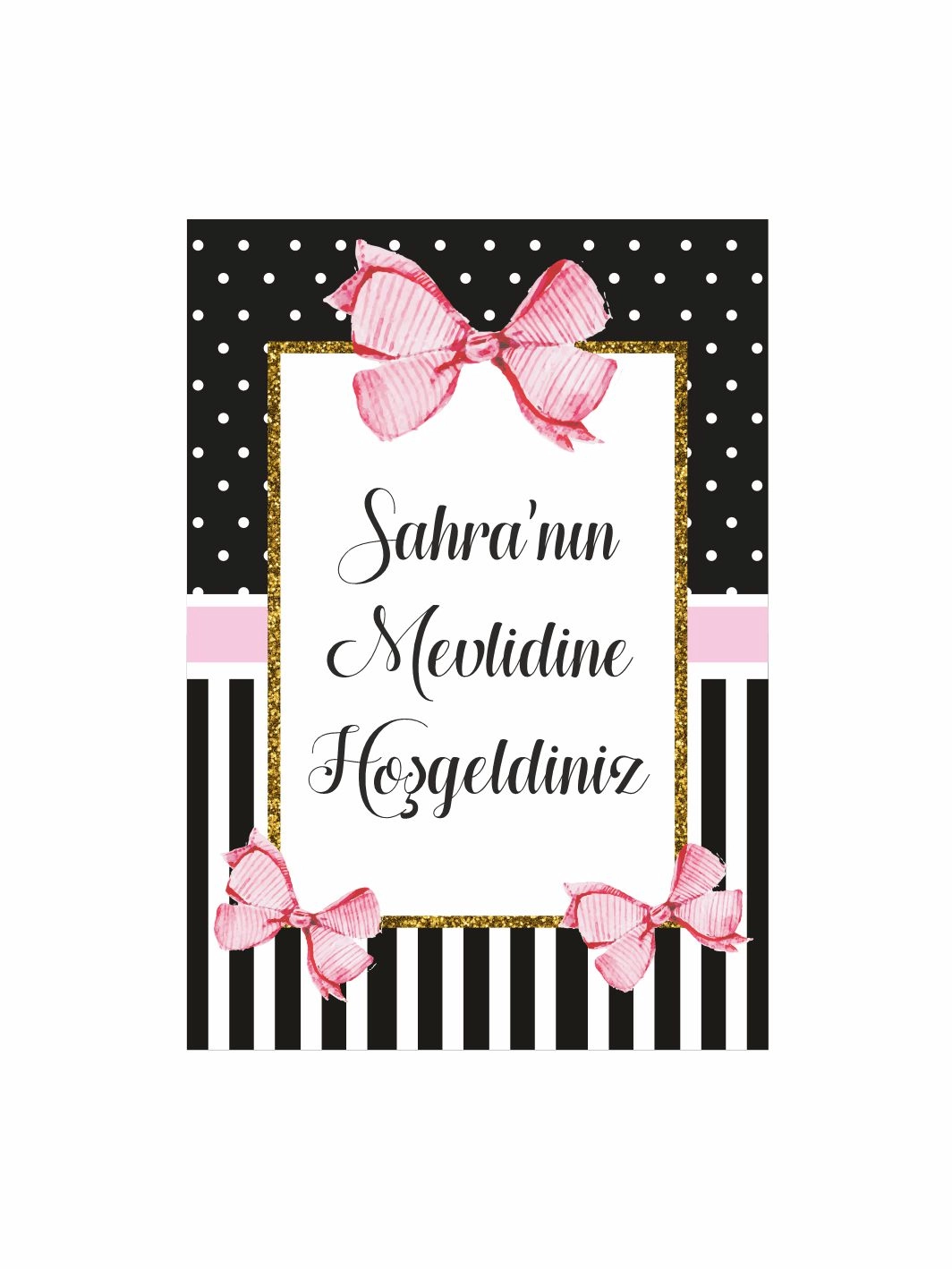 Bebek Kız Mevlüt Arka Fon Afişi Siyah Zemin Pembe Ribbon Tema Vinil Baskı