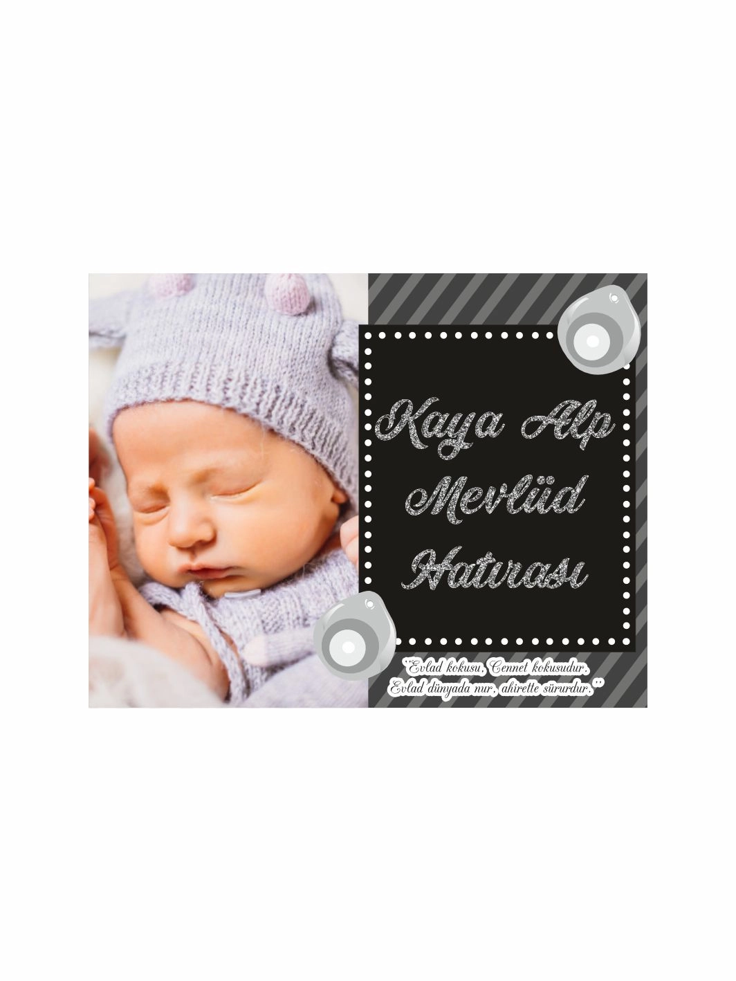 Bebek Mevlid Magnet Siyah Gri Modern Çerçeveli Resimli Erkek Bebek Konsept
