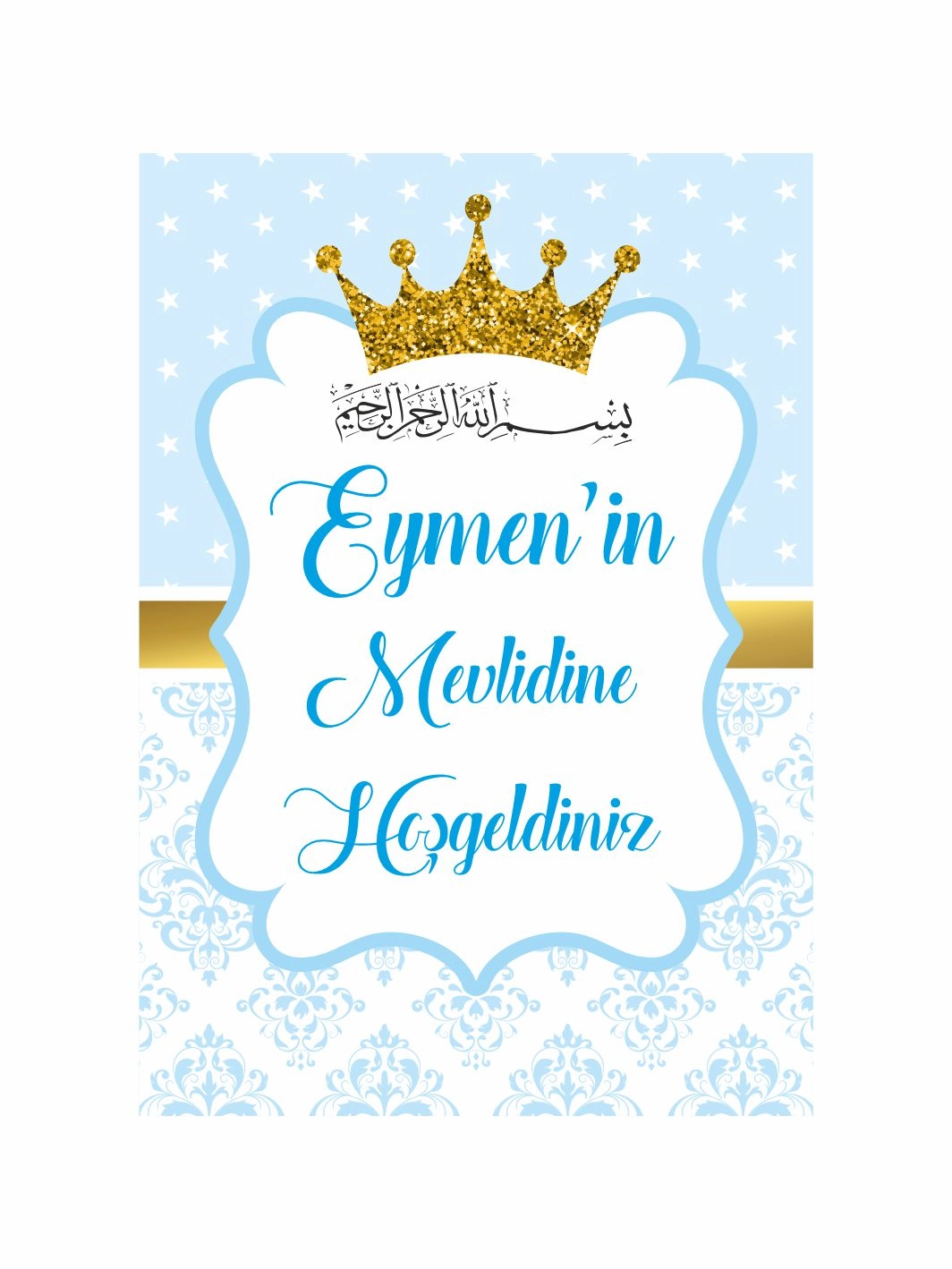 Mavi Beyaz Zemin Besmele Temalı Bebek Mevlit Afişi Arka Fon Tasarımı
