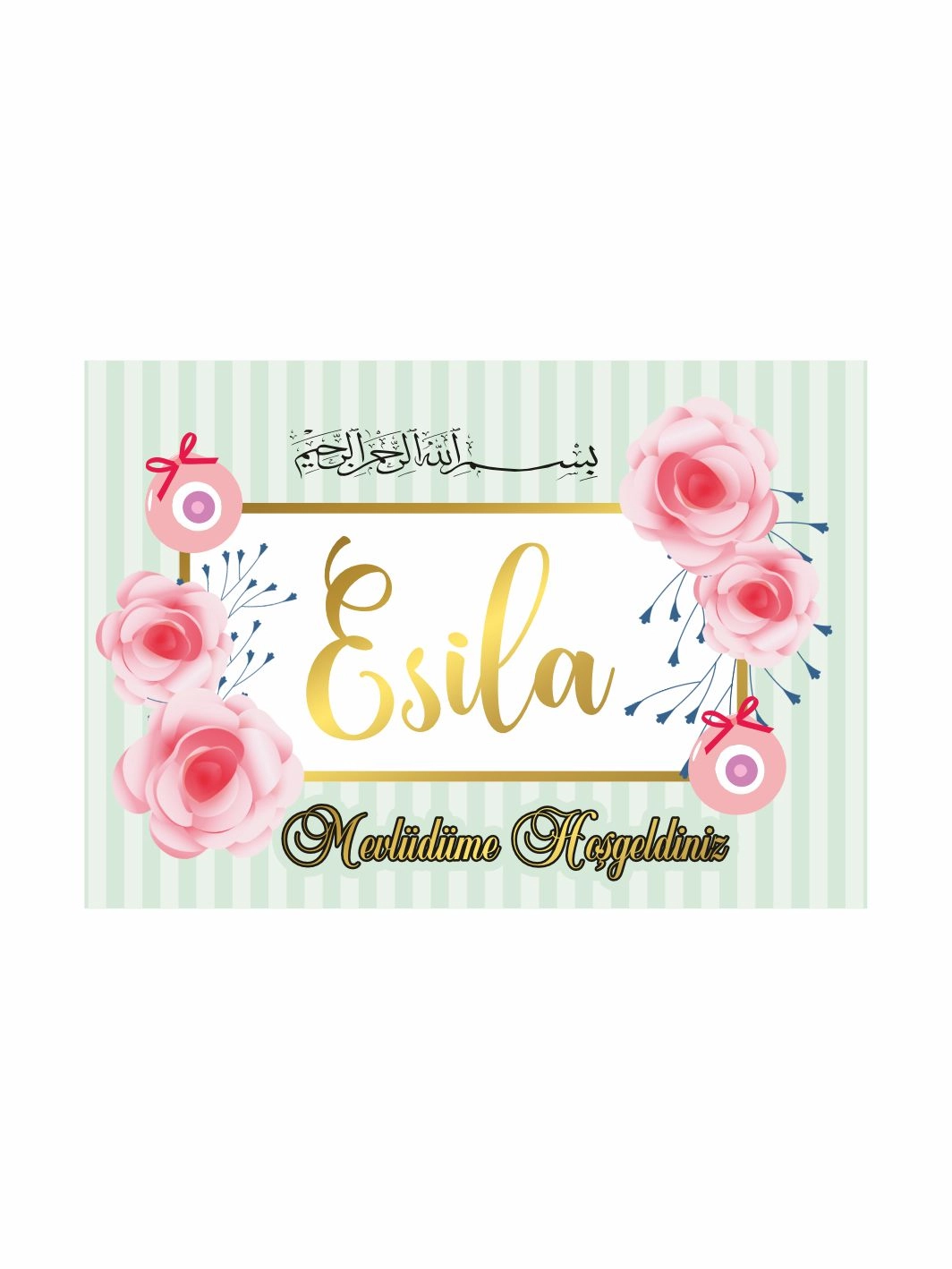 Pembe Çiçekler Konsept Bebek Mevlit Afişi Arka Fon Tasarımı