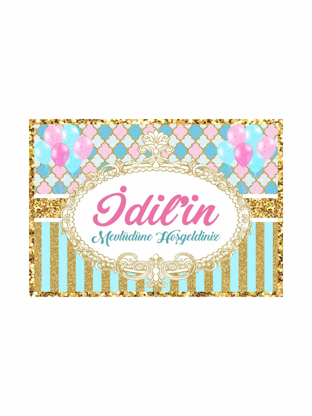 Pembe Mint Balonlar Konsept Bebek Mevlit Afişi Arka Fon Tasarımı